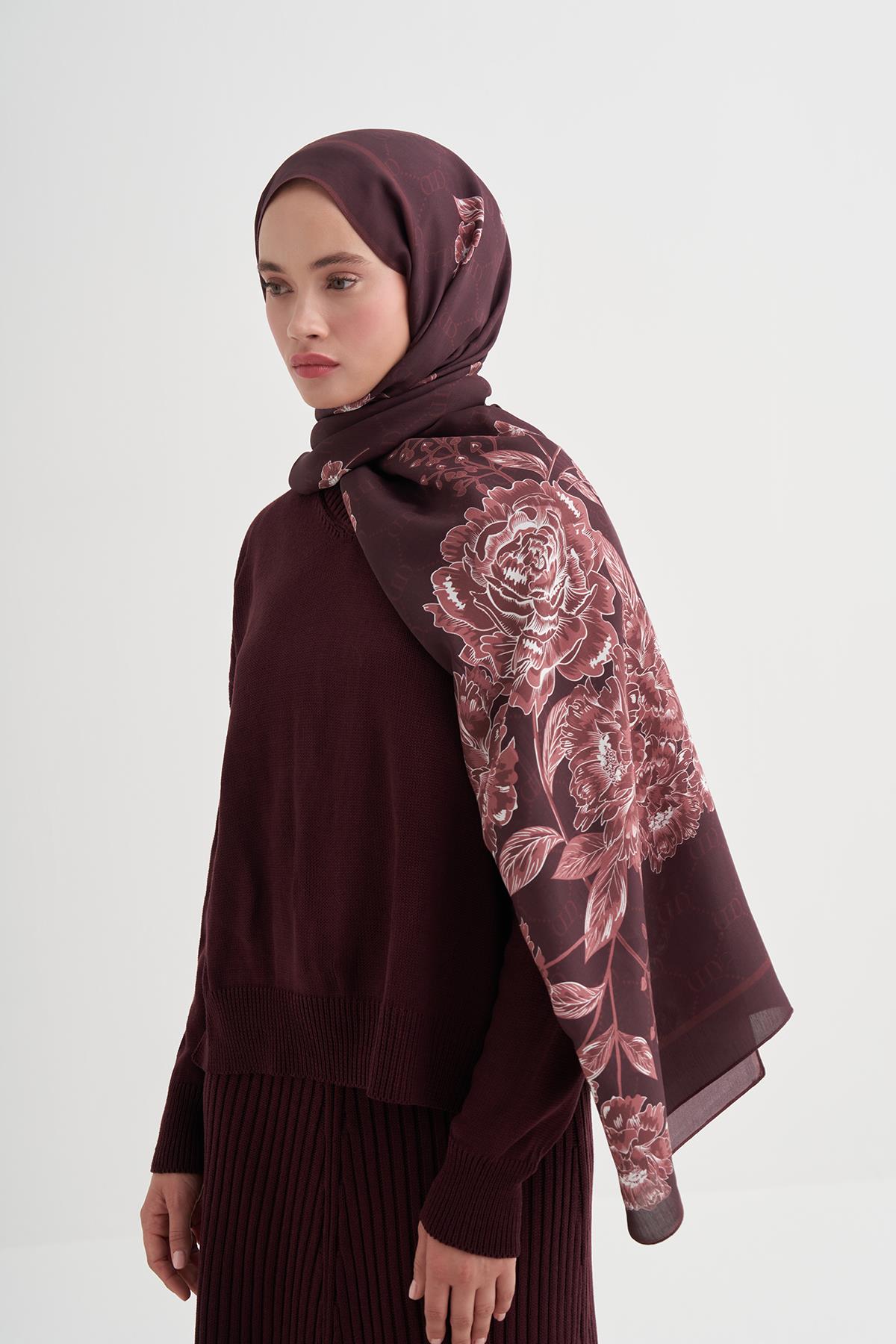 Floriva Monogram Floş Şal Kızıl