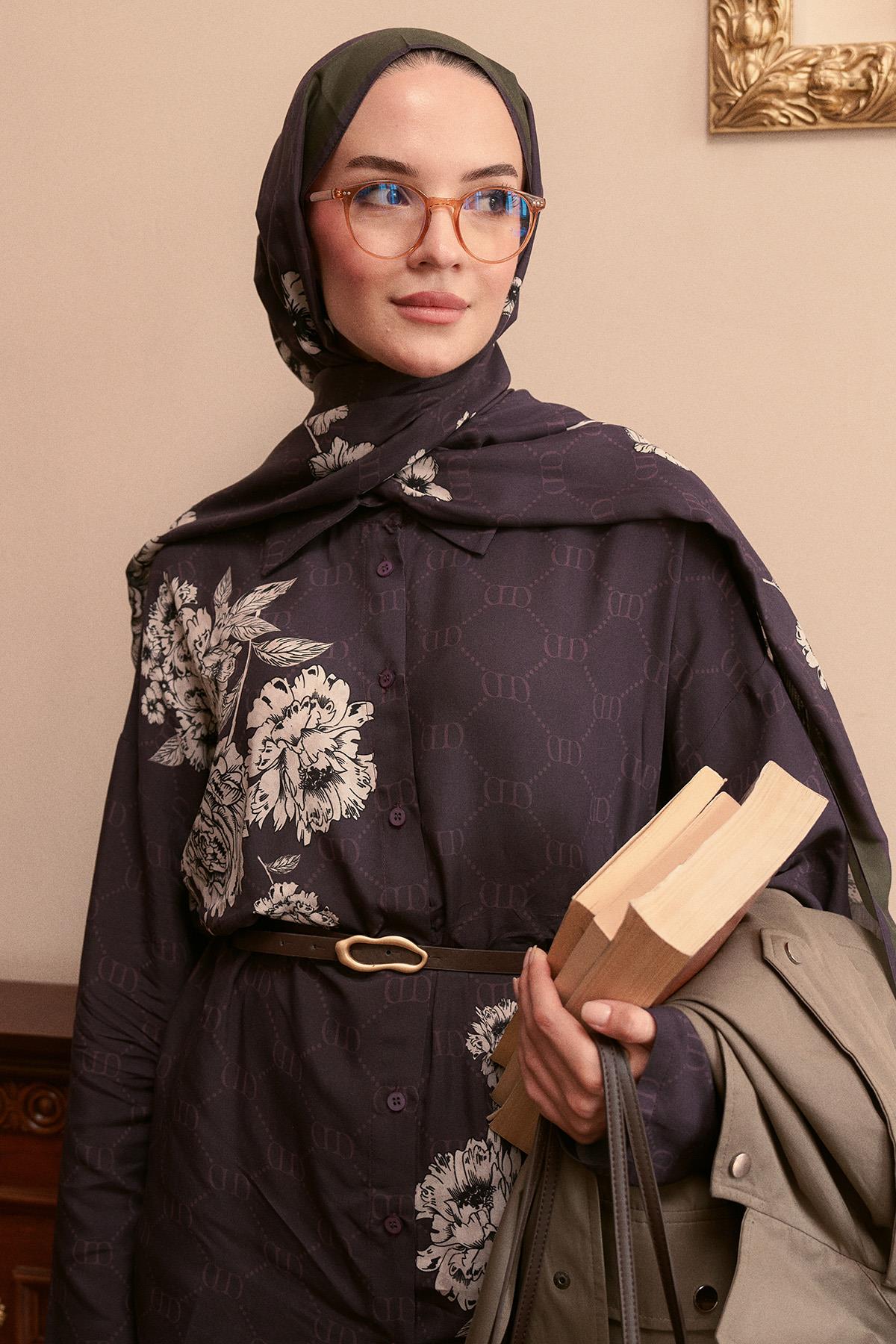 Floriva Monogram Floş Şal Mor