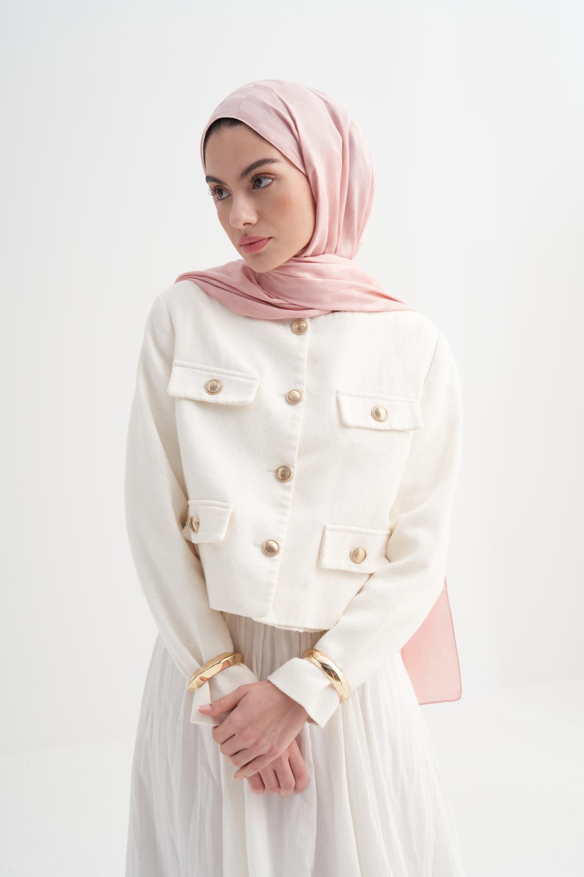 Küpçizgi Jakar İtalyan İpekli Şal Pudra