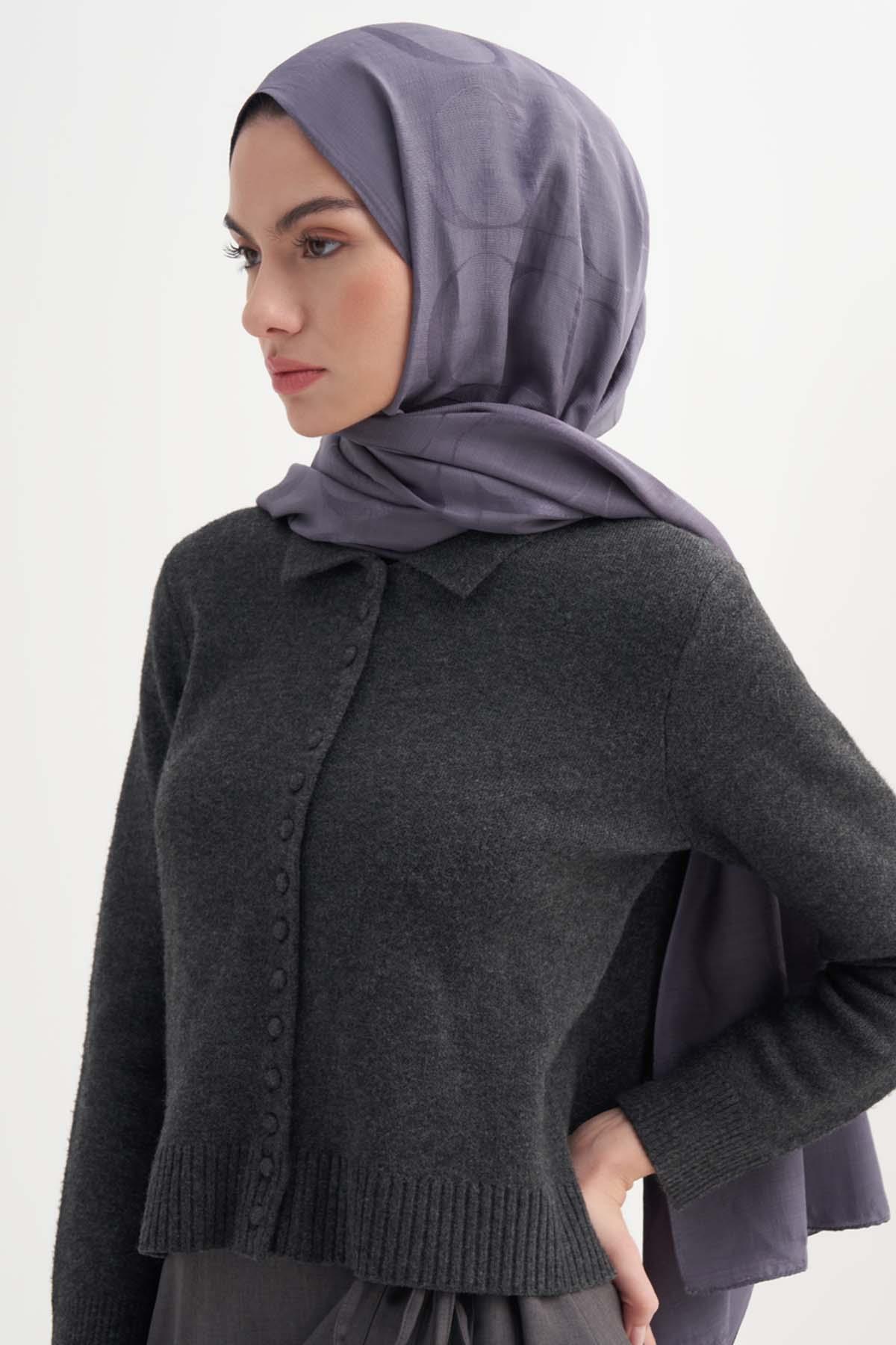 Monogram Desen Rina Floş Jakar Şal Füme