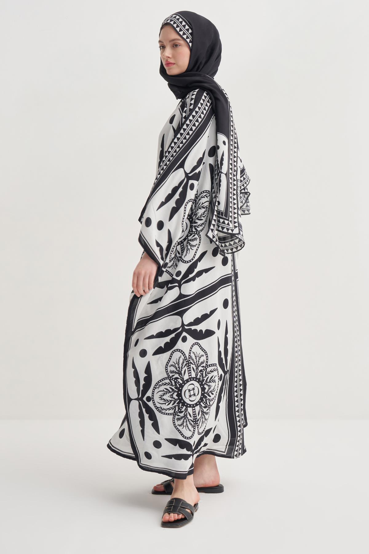 Atlas Siyah Floş Kaftan