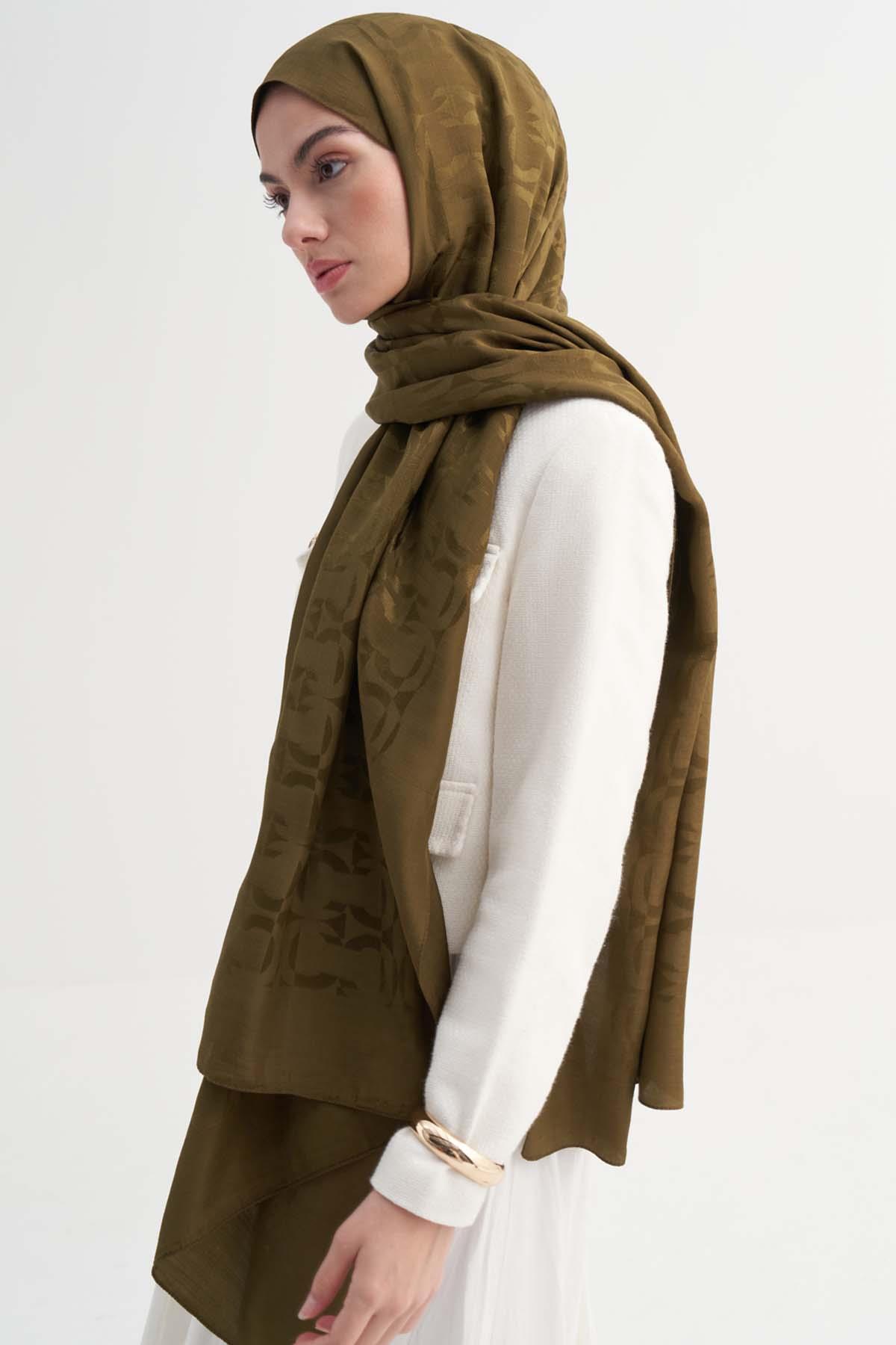 Blok Desen Rina Floş Jakar Şal Ceviz