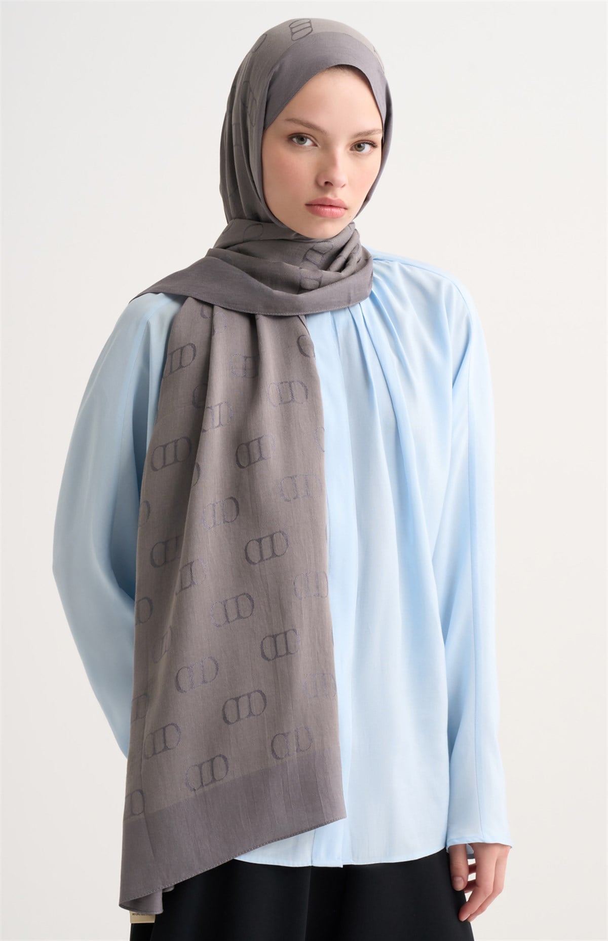 Monogram Desen Liora Pamuk Koyu Gri