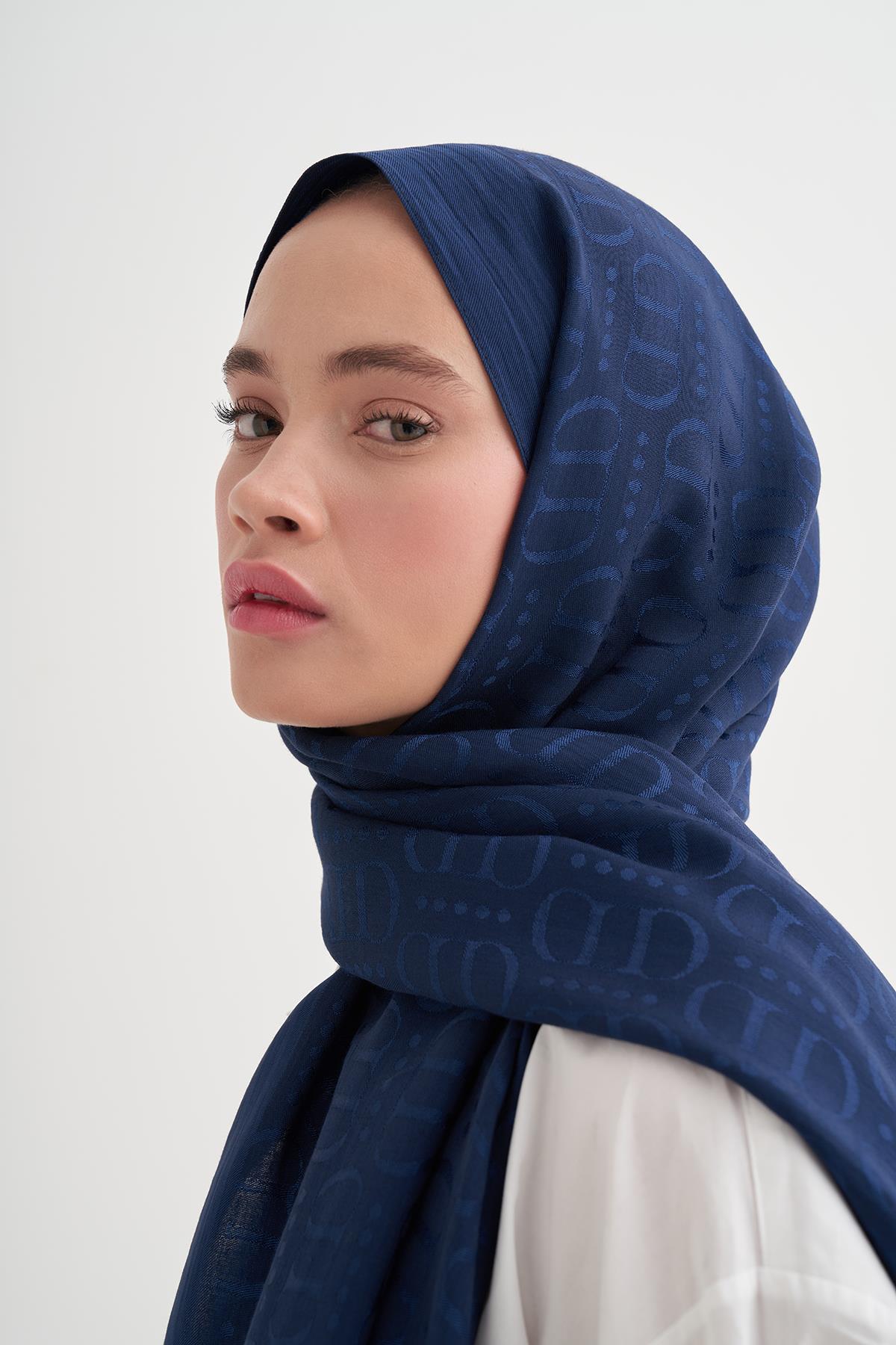 Luxe Desen Liora Pamuk Şal Lacivert