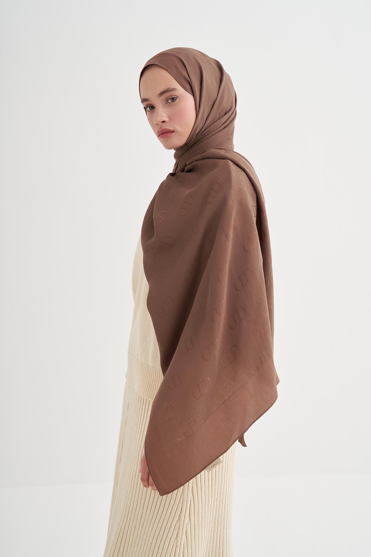 Monogram Desen Liora Pamuk Şal Toprak