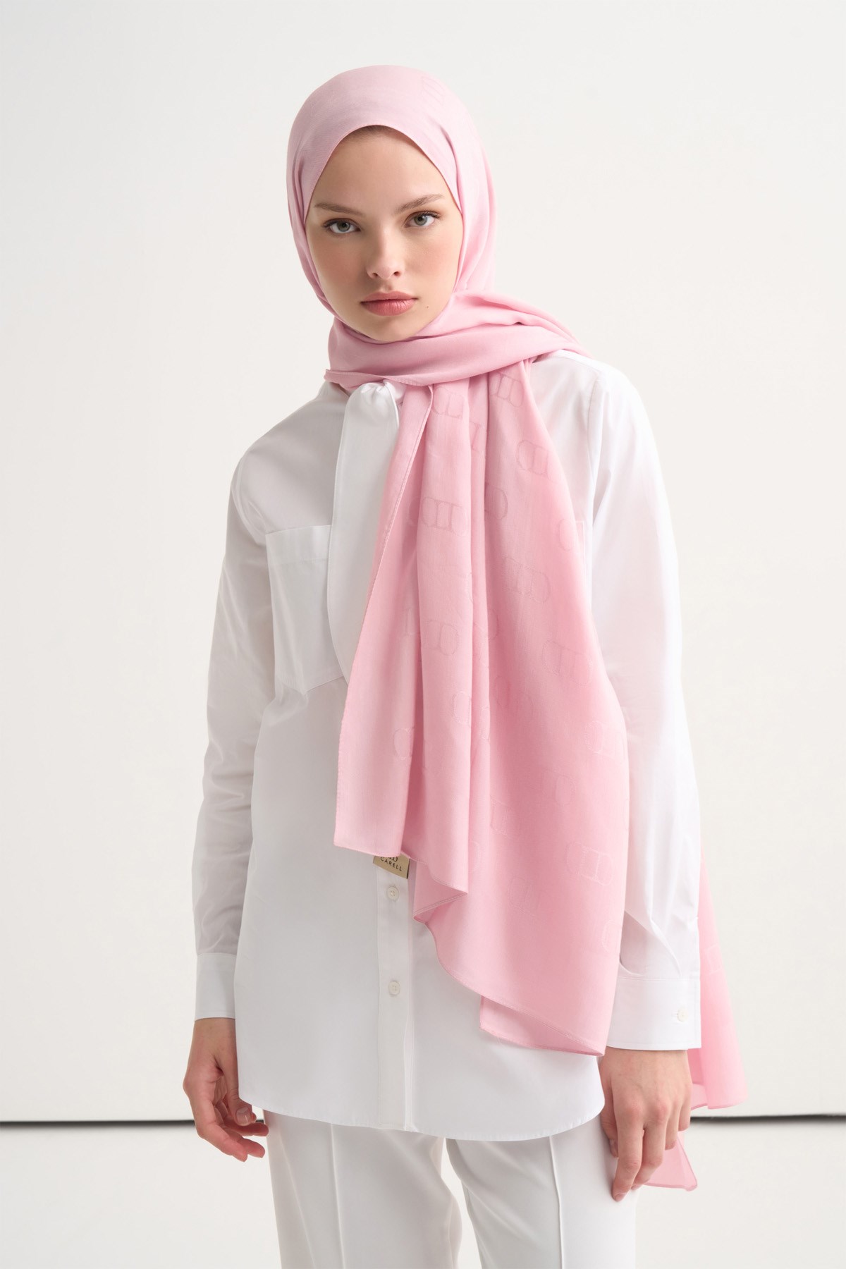 Monogram Desen Liora Pamuk Şal Şeker Pembe