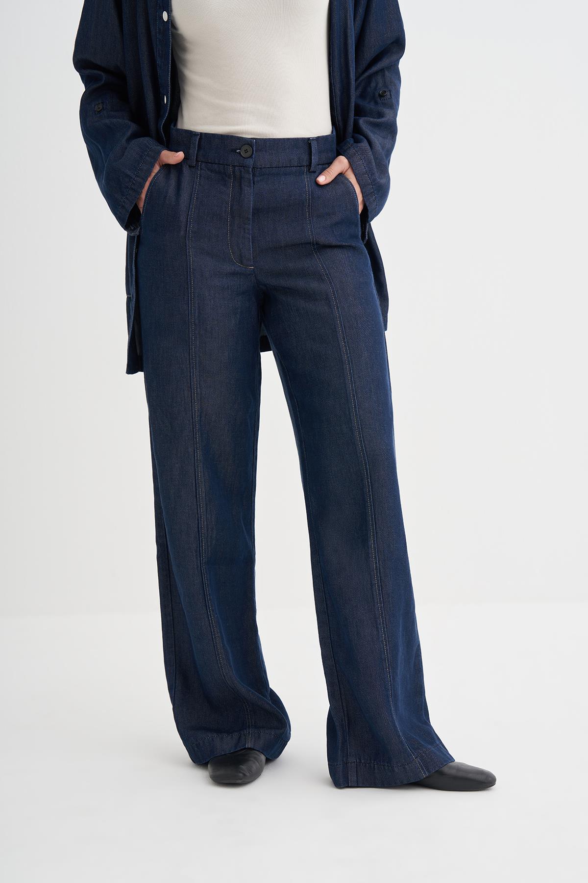 Gwen Tensel Denim Pantolon Koyu Mavi