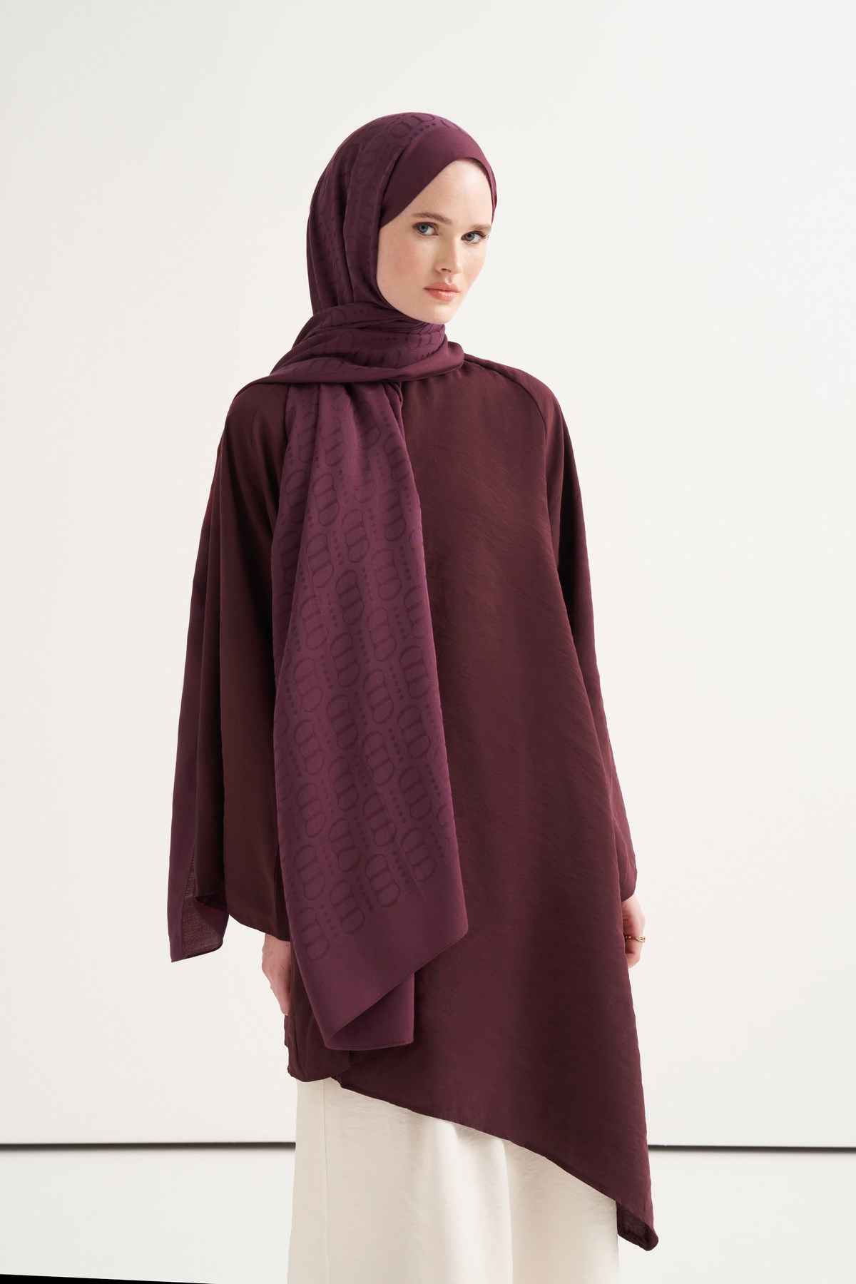Luxe Desen Liora Pamuk Şal Cherry Bordosu