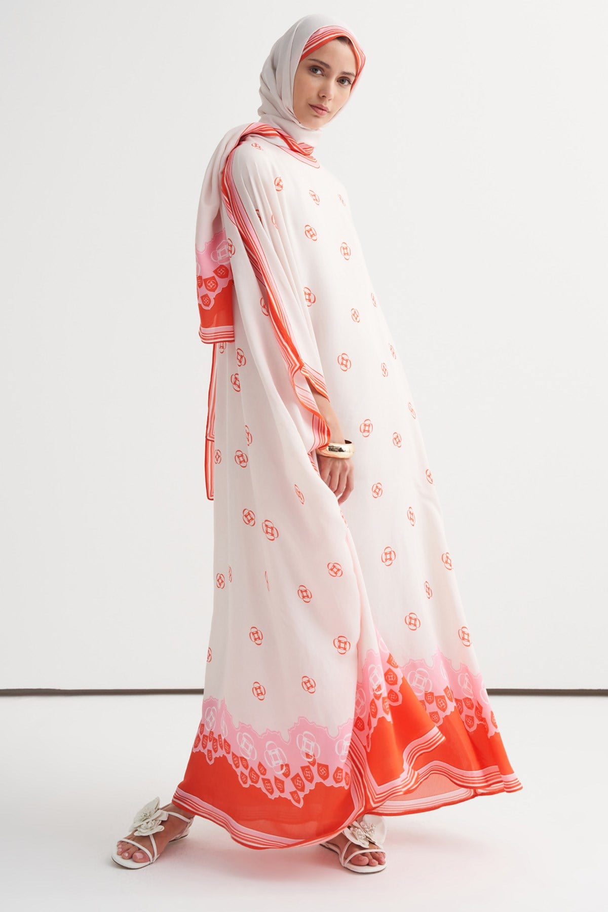 Lare Floş Kaftan Ekru
