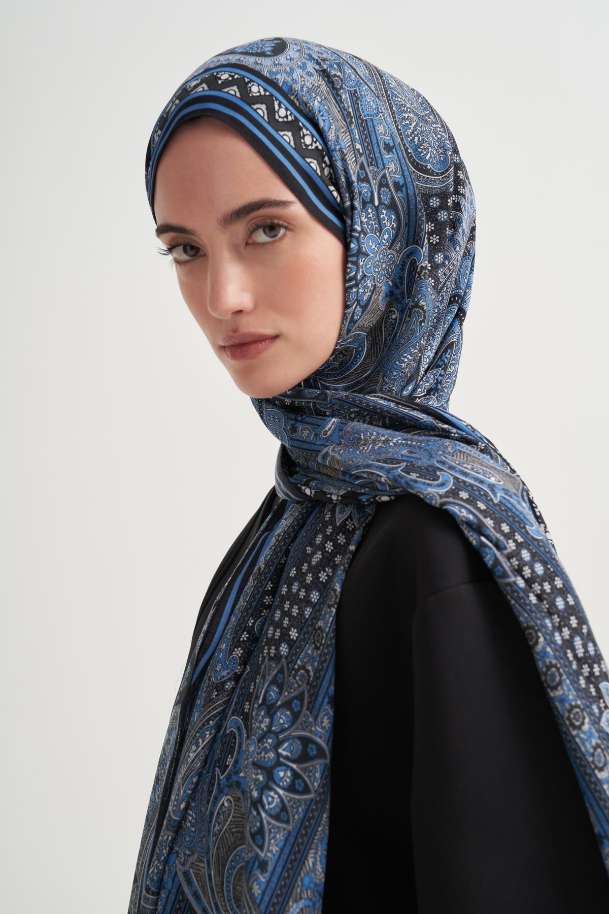 Etnik İncira Viskon Şal İndigo