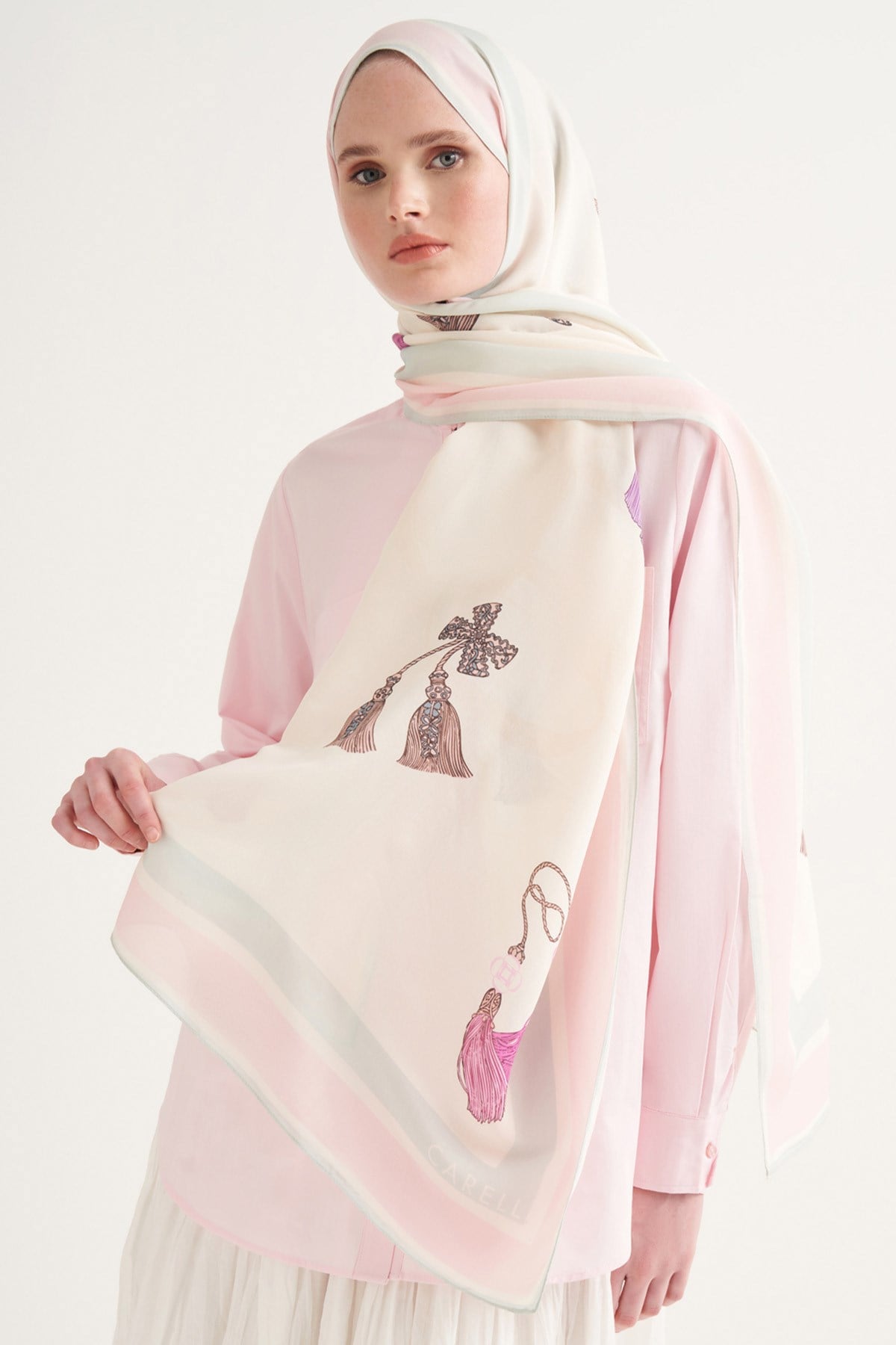 Tassel Floş Şal Ekru