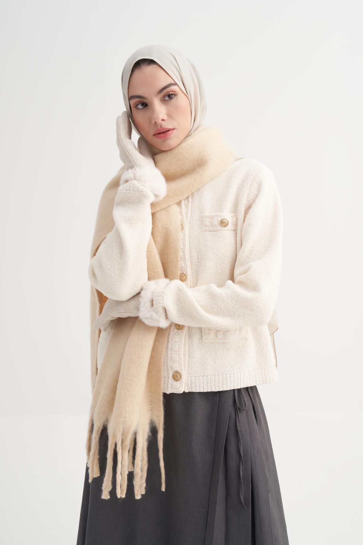 Kürk Detaylı Eldiven Bej