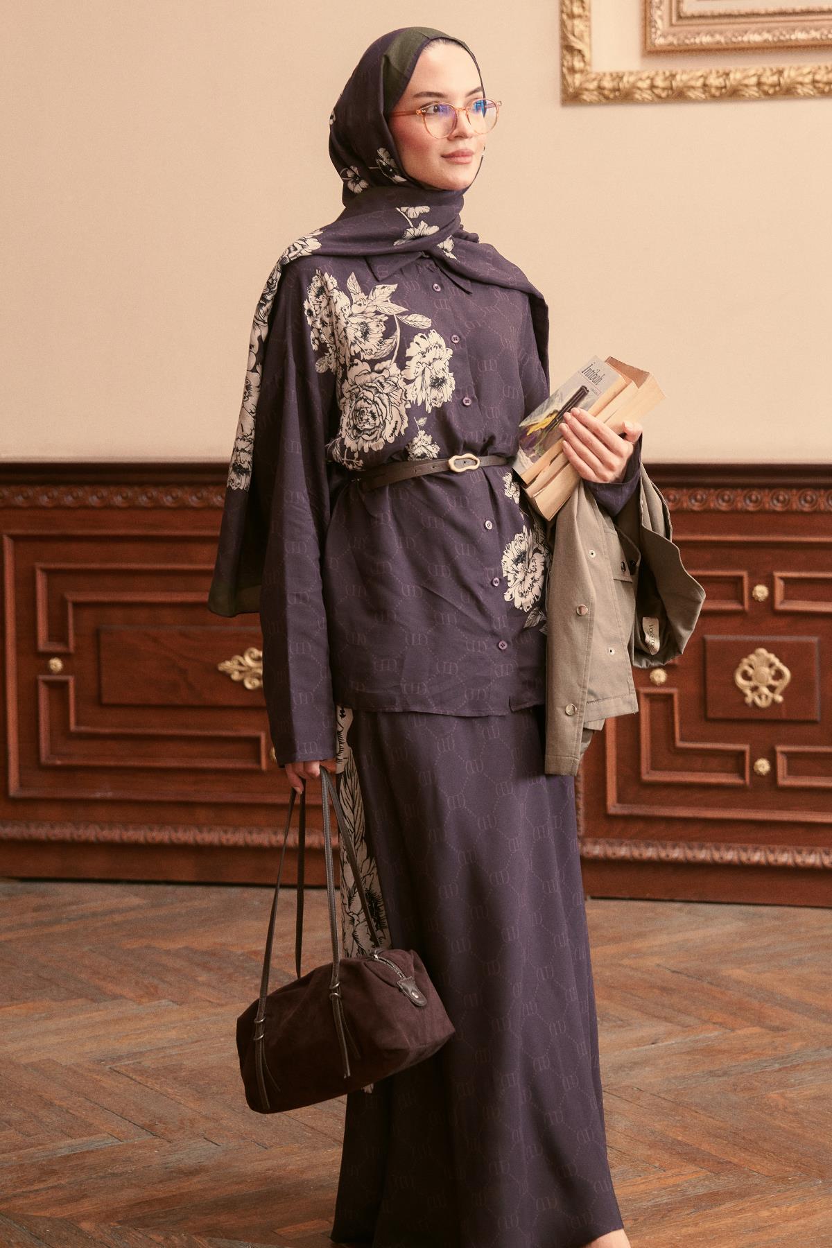 Floriva Monogram Etekli Takım Mor