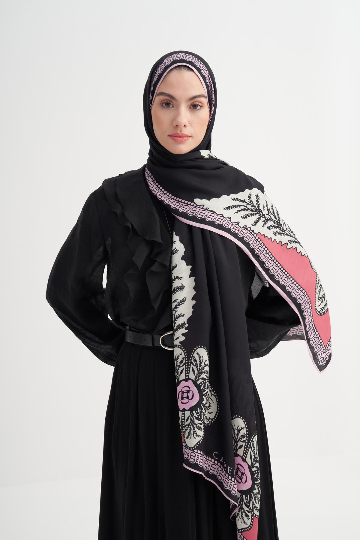 Liva İncira Viskon Şal Koyu Pembe