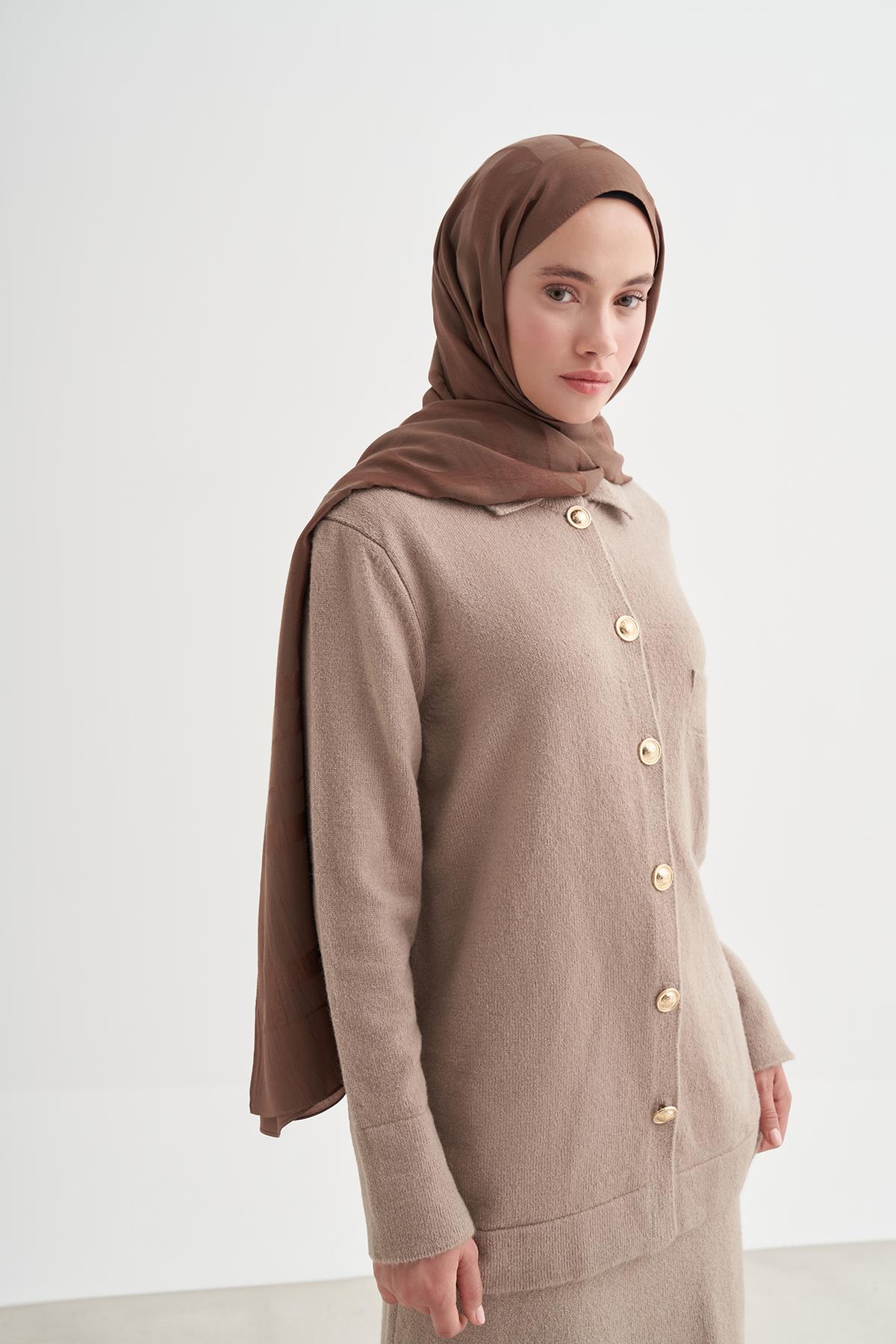 Geometrik Desen Liora Pamuk Şal Toprak