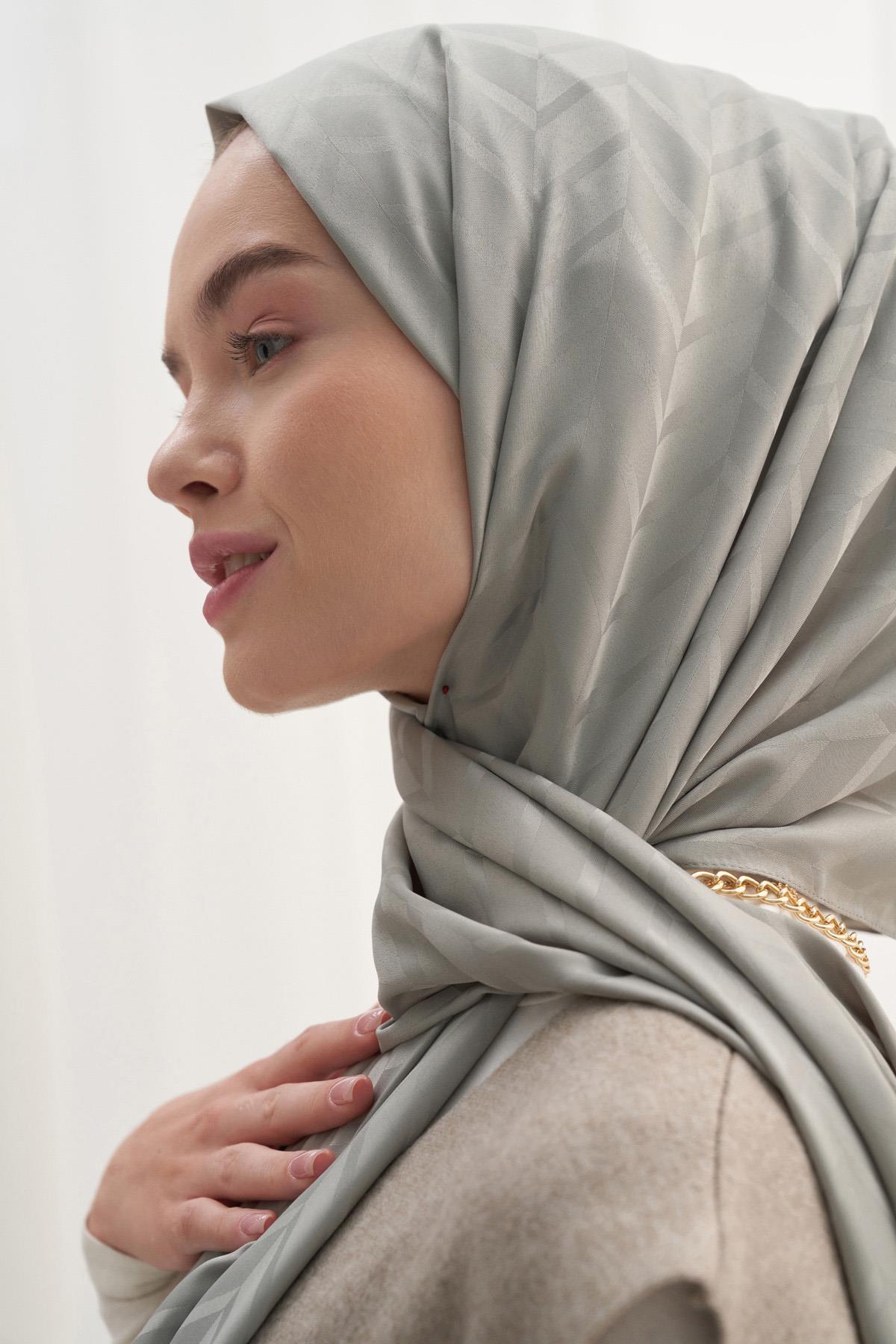 Baklava Desen Pamuk İpek Şal Açık Gri