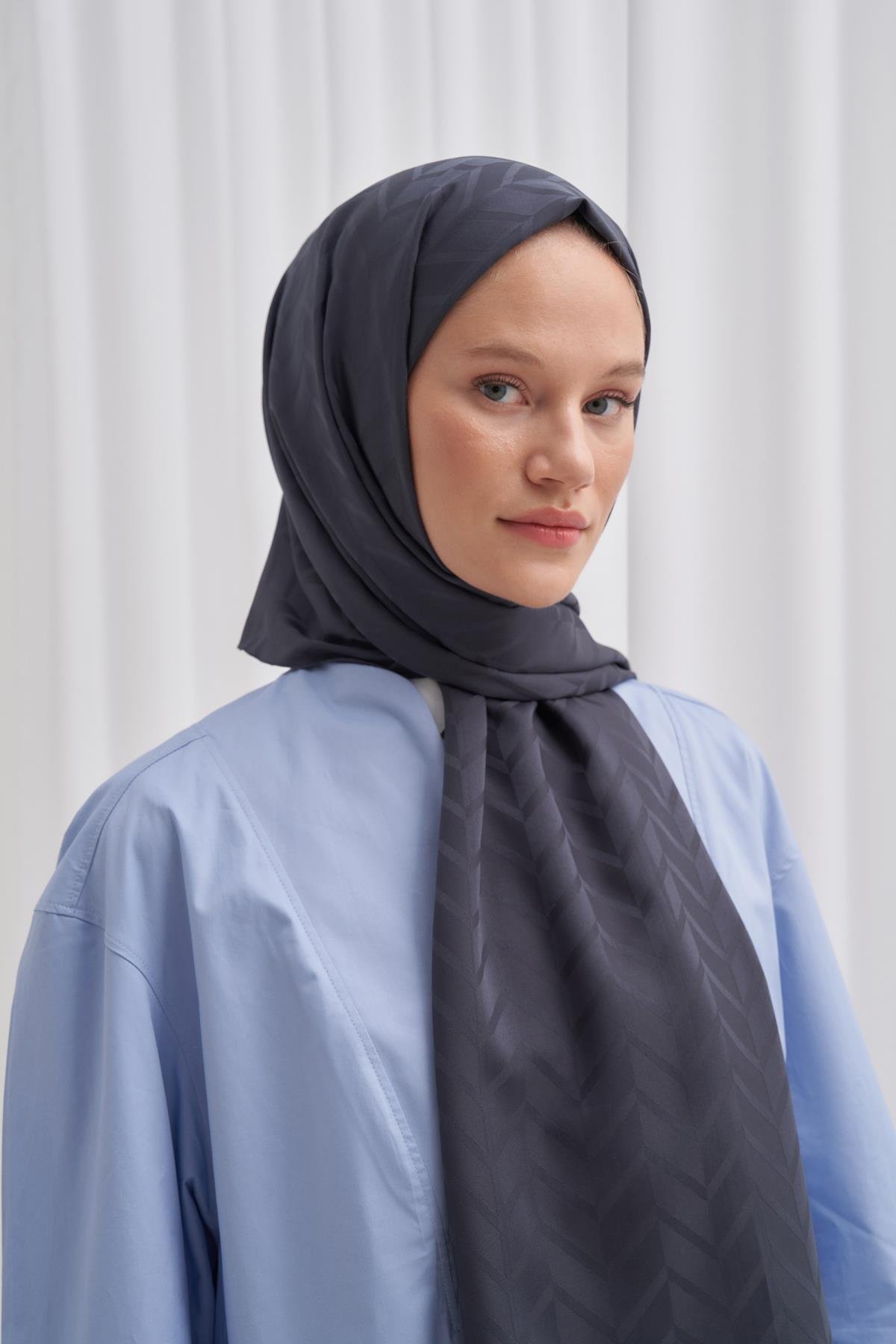 Baklava Desen Pamuk İpek Şal Antrasit