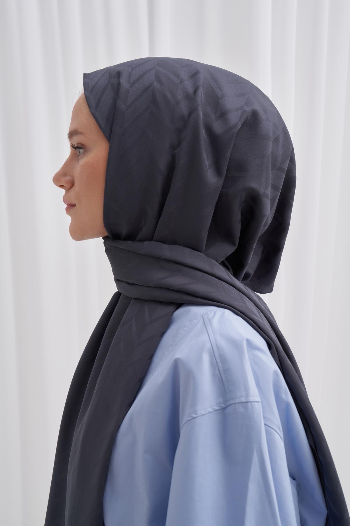 Baklava Desen Pamuk İpek Şal Antrasit