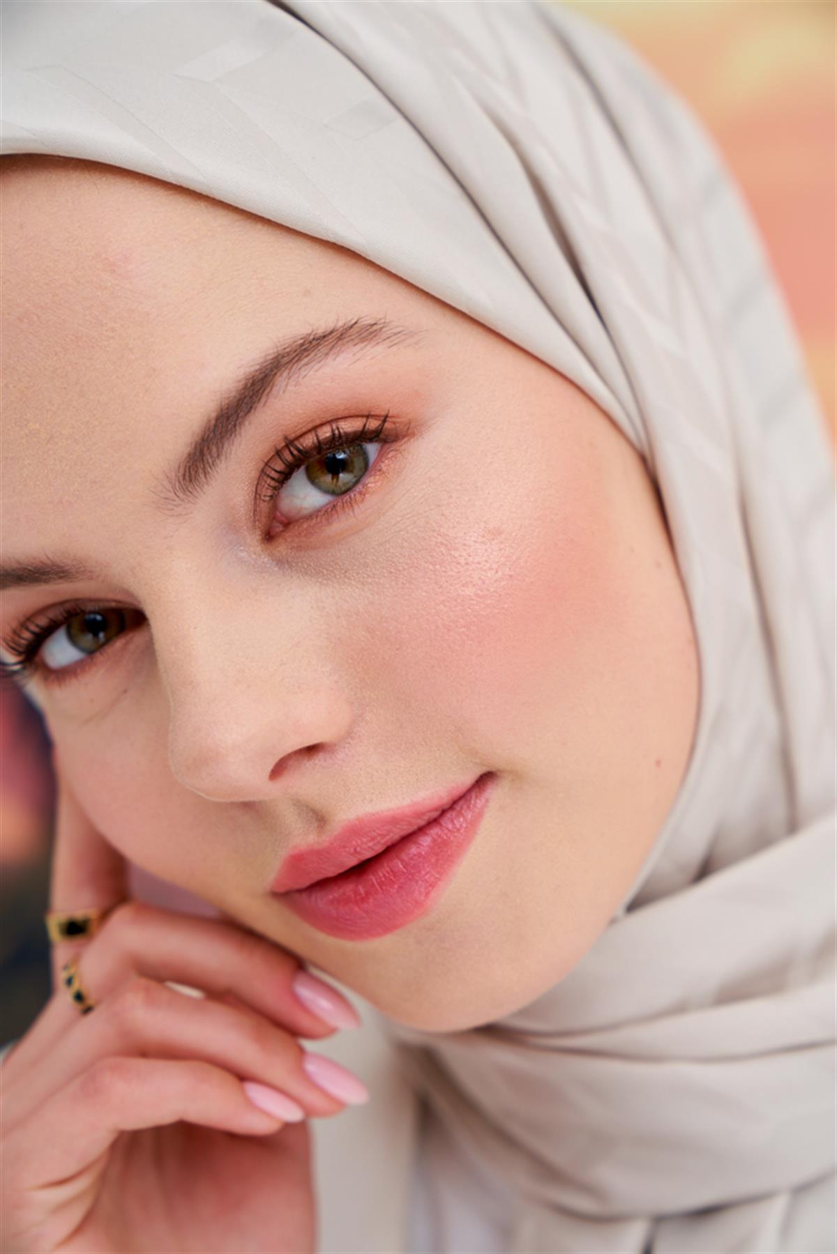 Baklava Desen Pamuk İpek Şal Camel