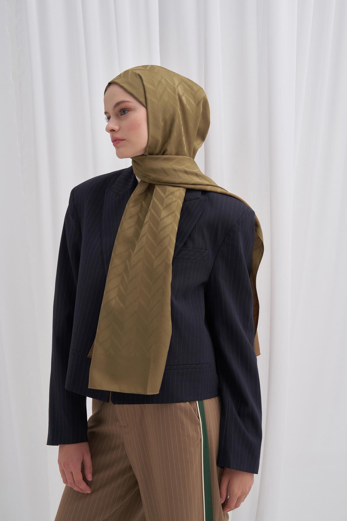 Baklava Desen Pamuk İpek Şal Ceviz