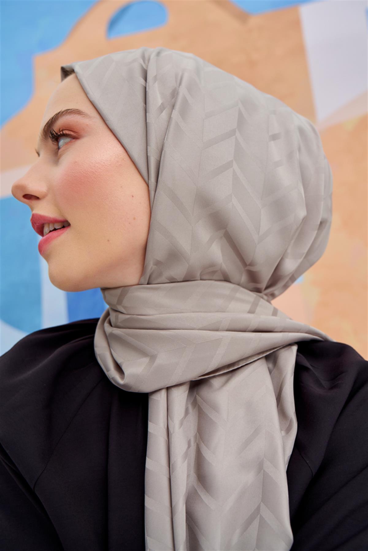 Baklava Desen Pamuk İpek Şal Füme