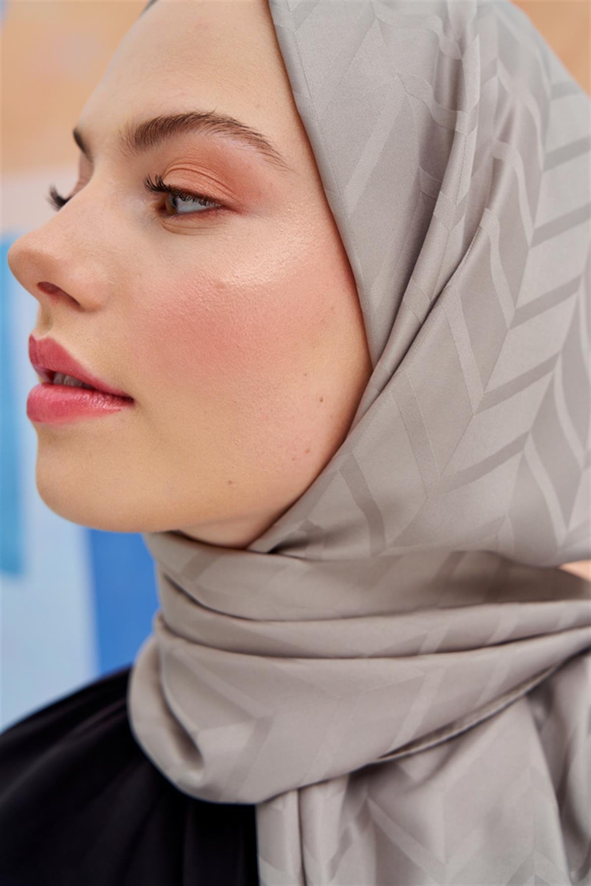 Baklava Desen Pamuk İpek Şal Füme