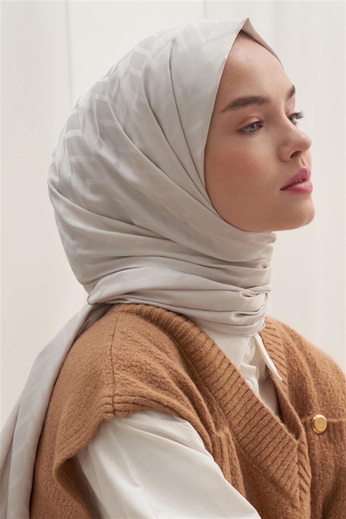 Baklava Desen Pamuk İpek Şal Gümüş