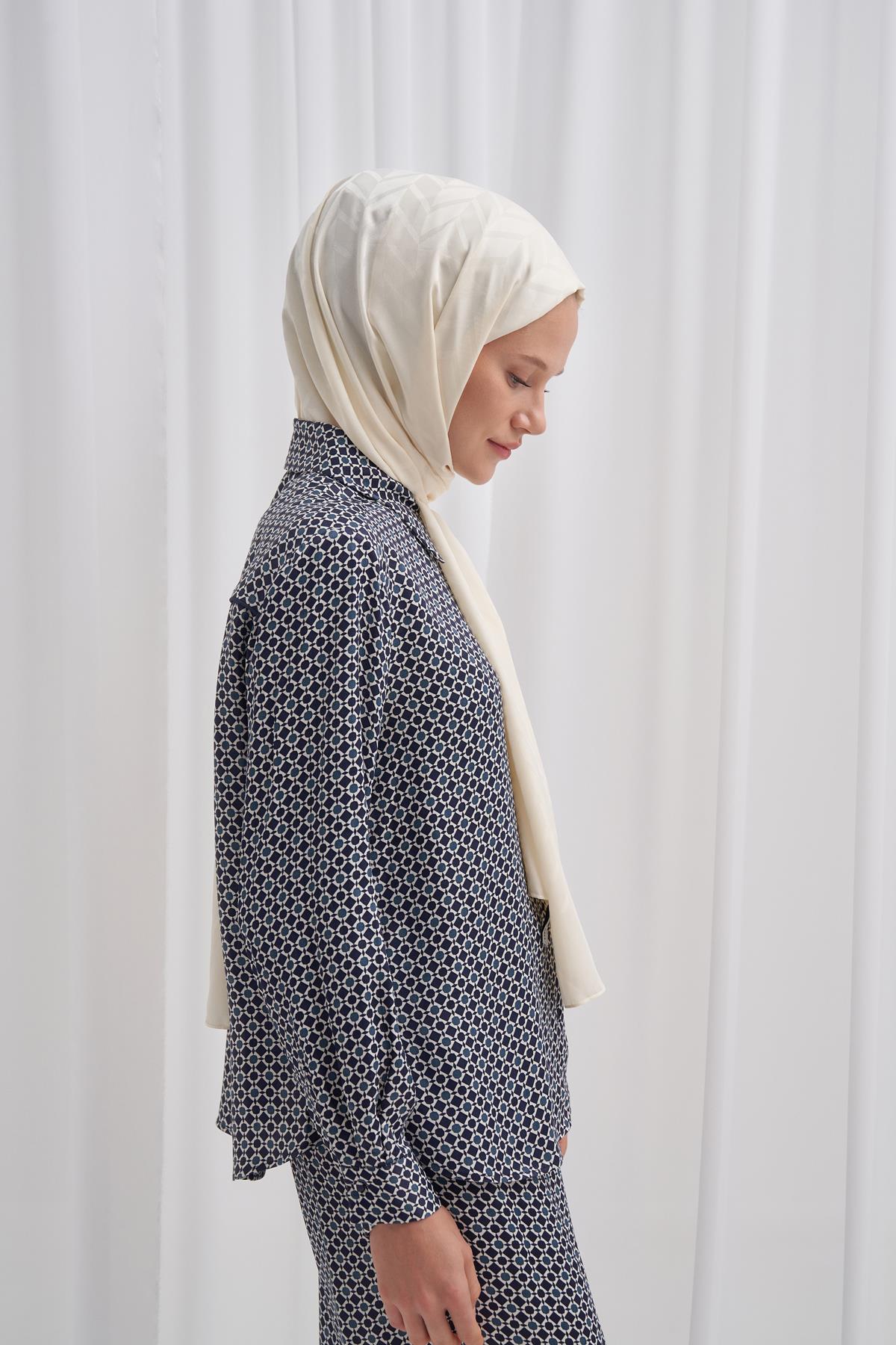 Baklava Desen Pamuk İpek Şal İnci