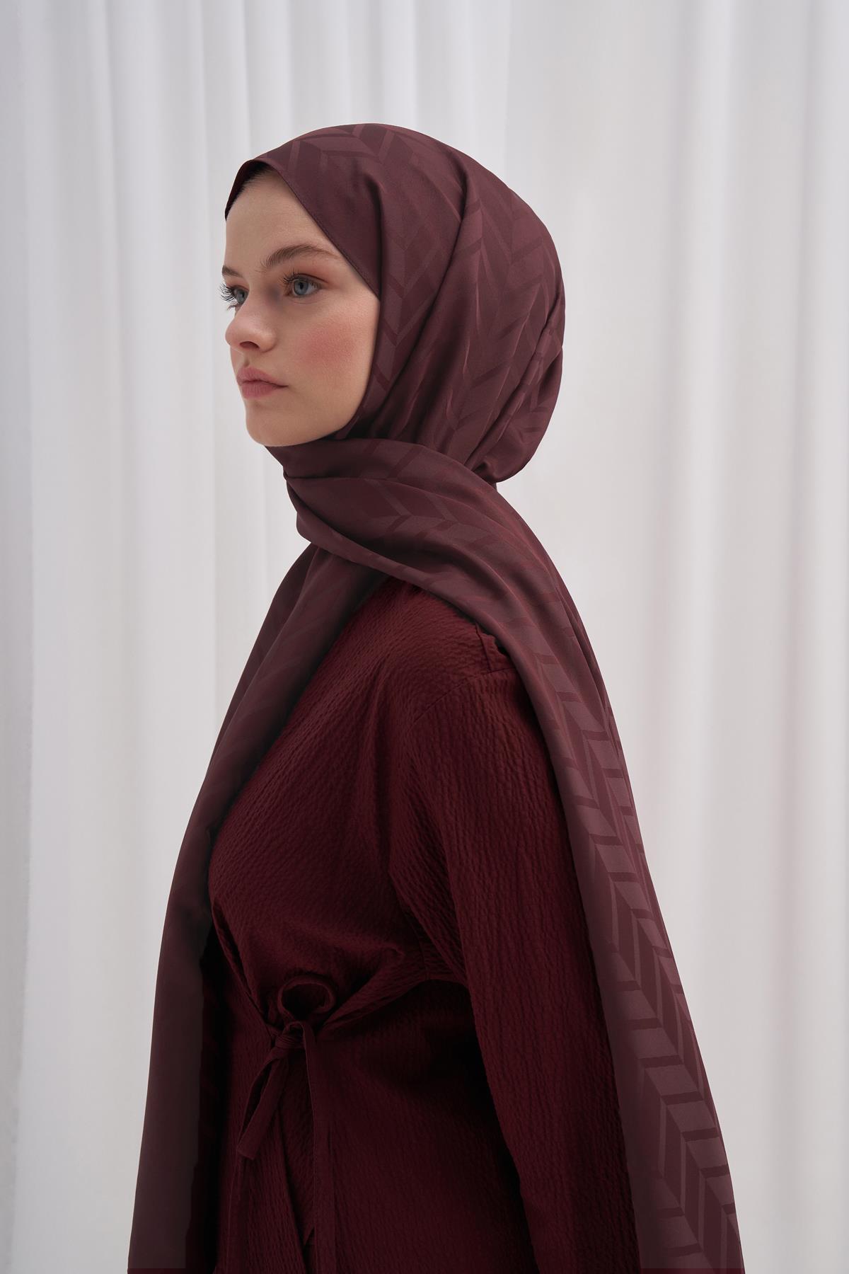 Baklava Desen Pamuk İpek Şal Kızıl Kahve