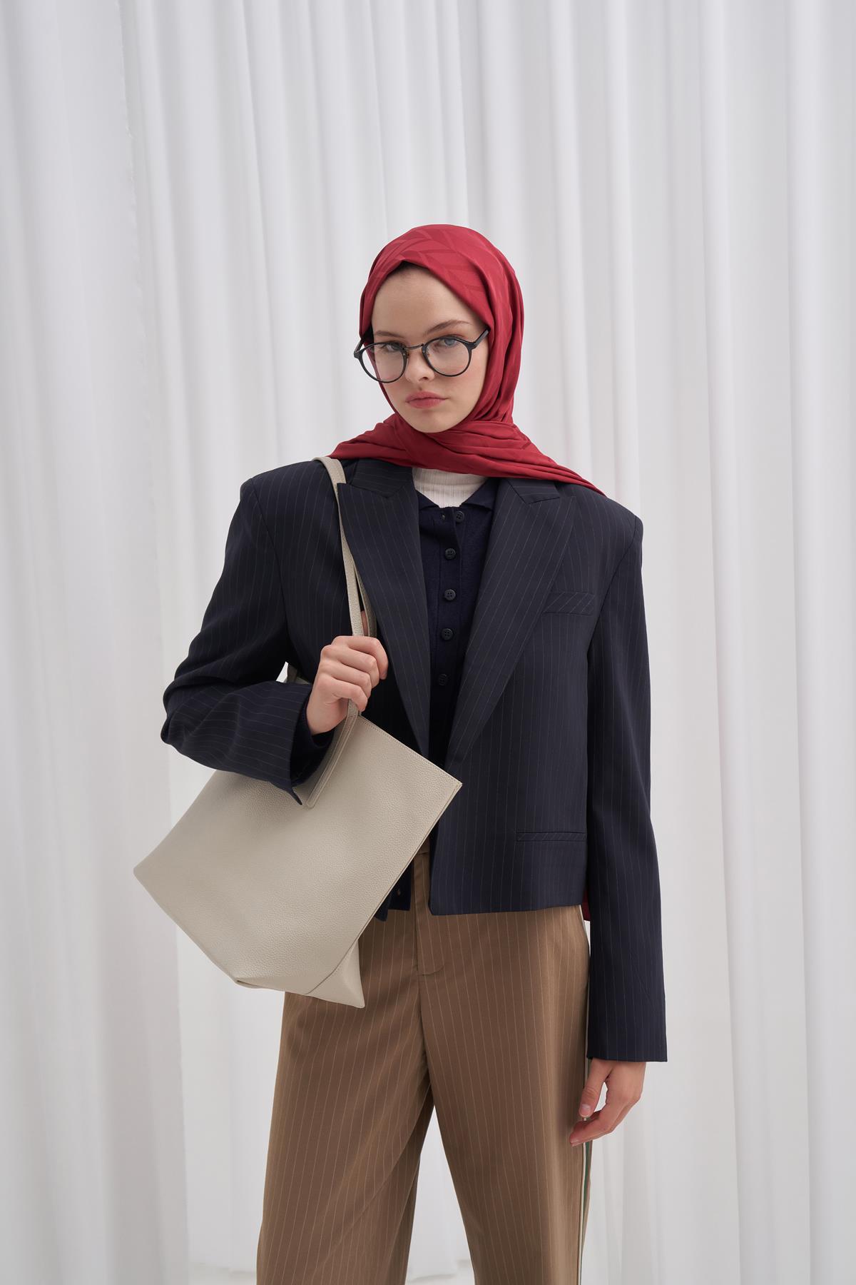 Baklava Desen Pamuk İpek Şal Koyu Bordo