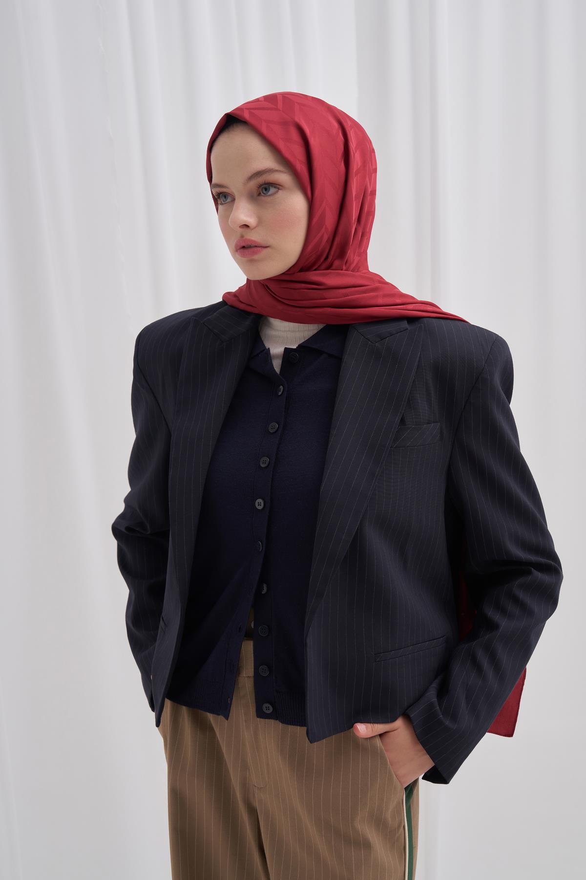 Baklava Desen Pamuk İpek Şal Koyu Bordo