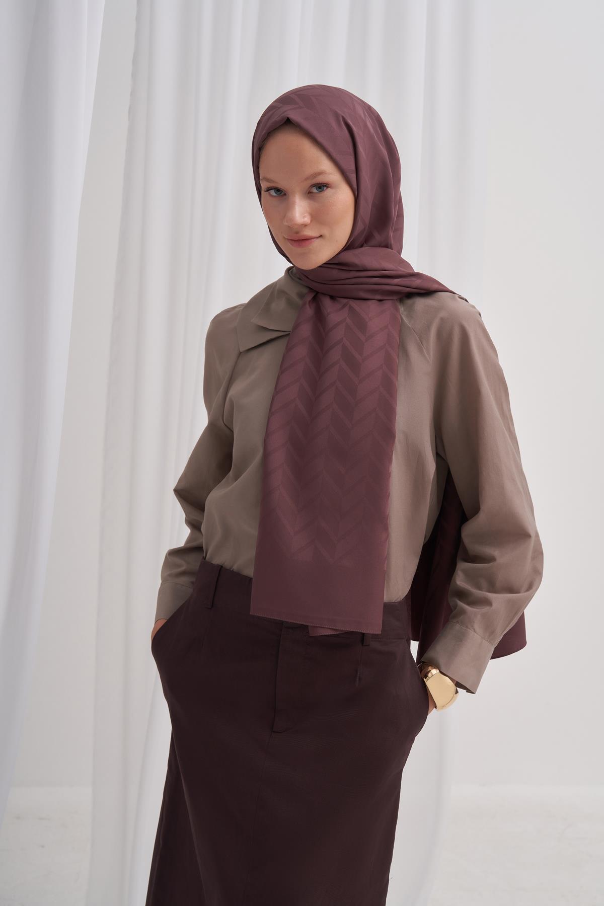 Baklava Desen Pamuk İpek Şal Koyu Gül Kurusu