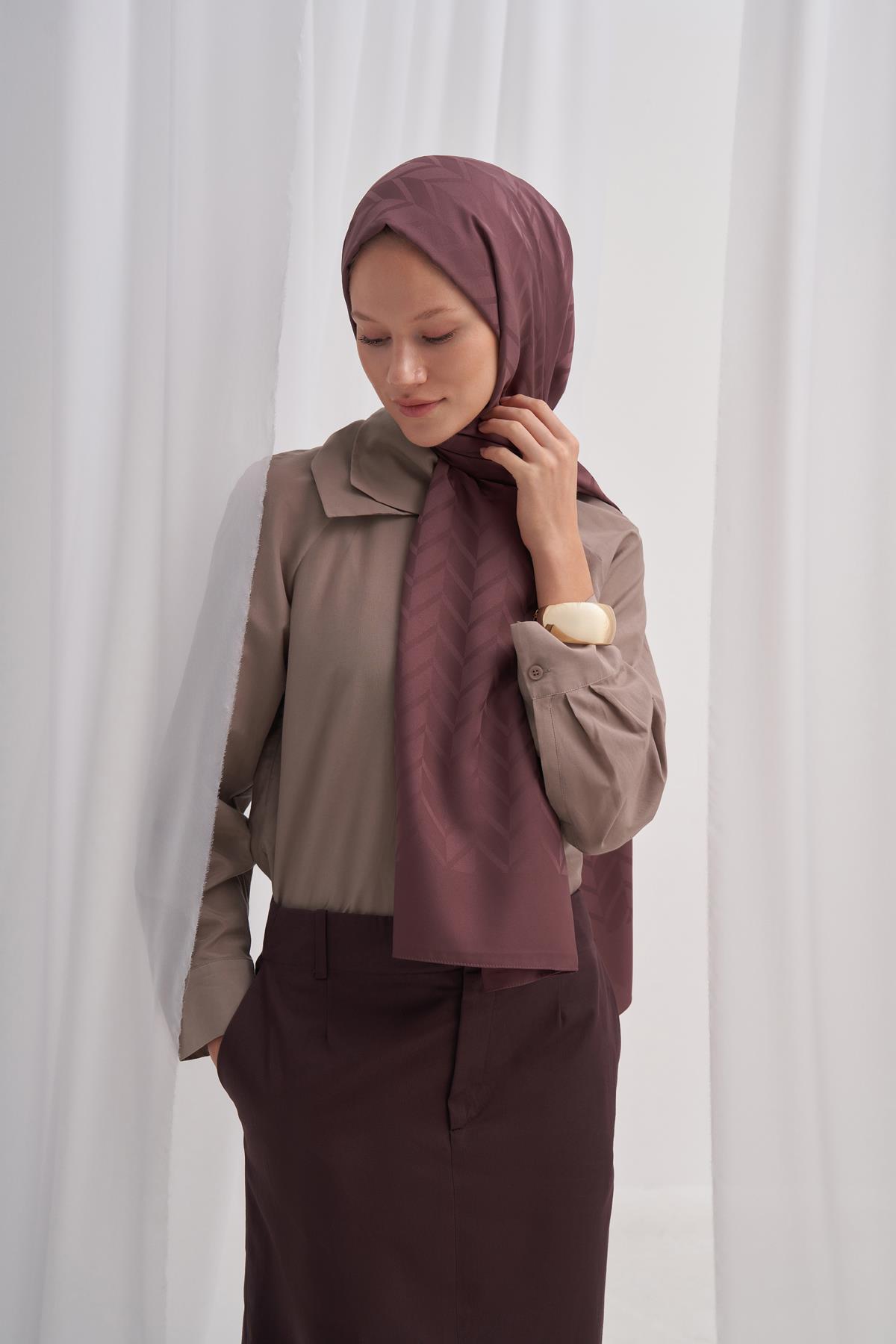 Baklava Desen Pamuk İpek Şal Koyu Gül Kurusu