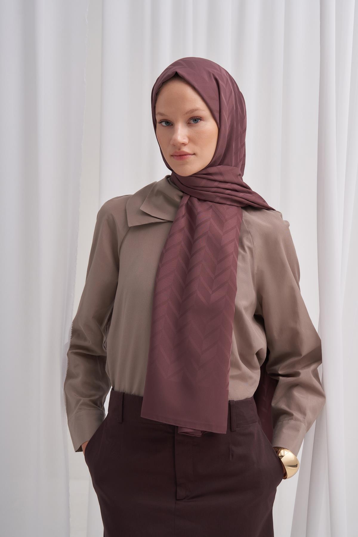 Baklava Desen Pamuk İpek Şal Koyu Gül Kurusu