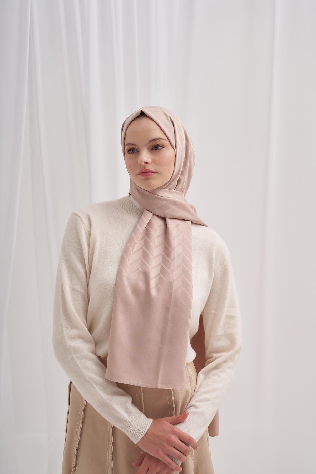 Baklava Desen Pamuk İpek Şal Krem