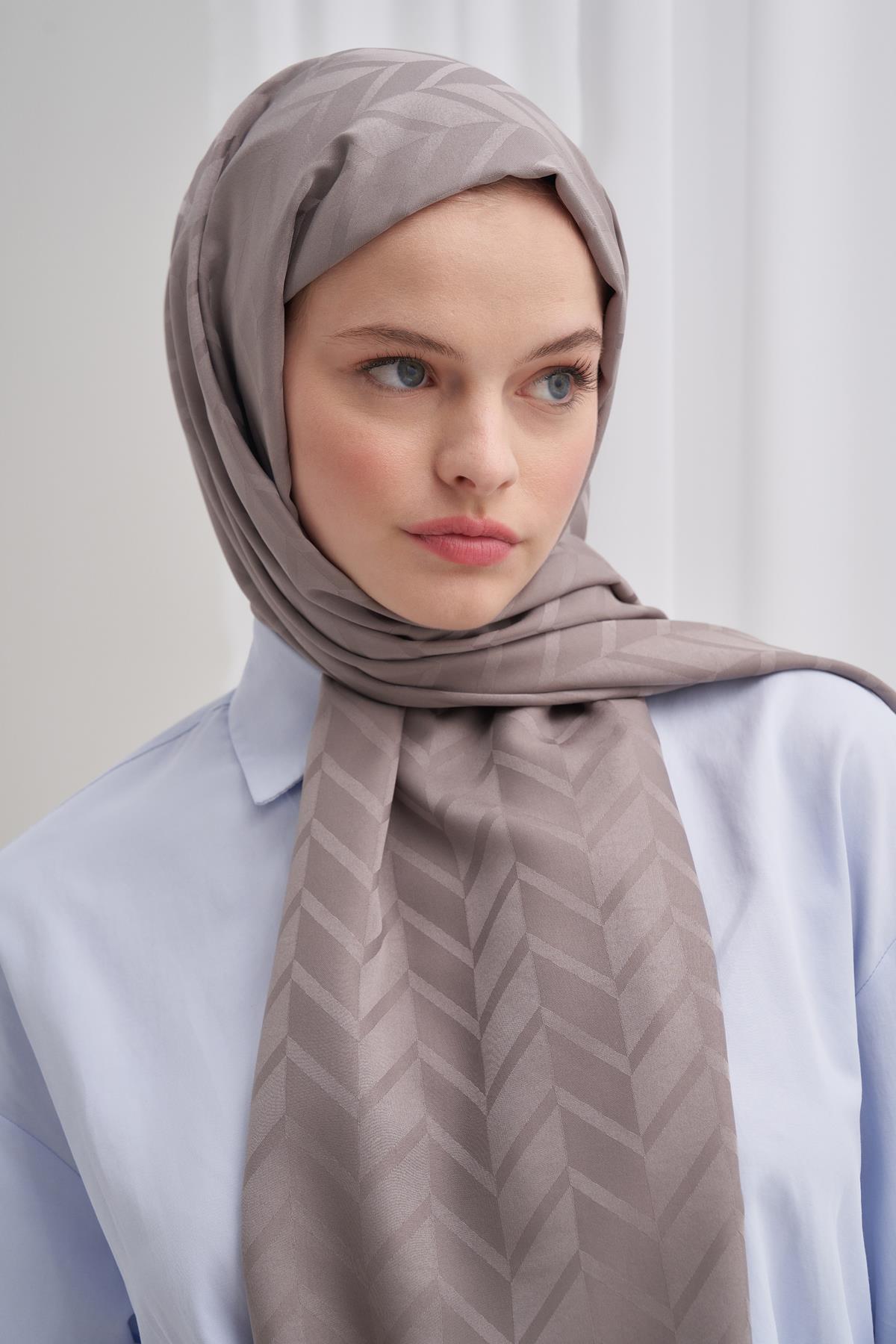 Baklava Desen Pamuk İpek Şal Küllü Gri