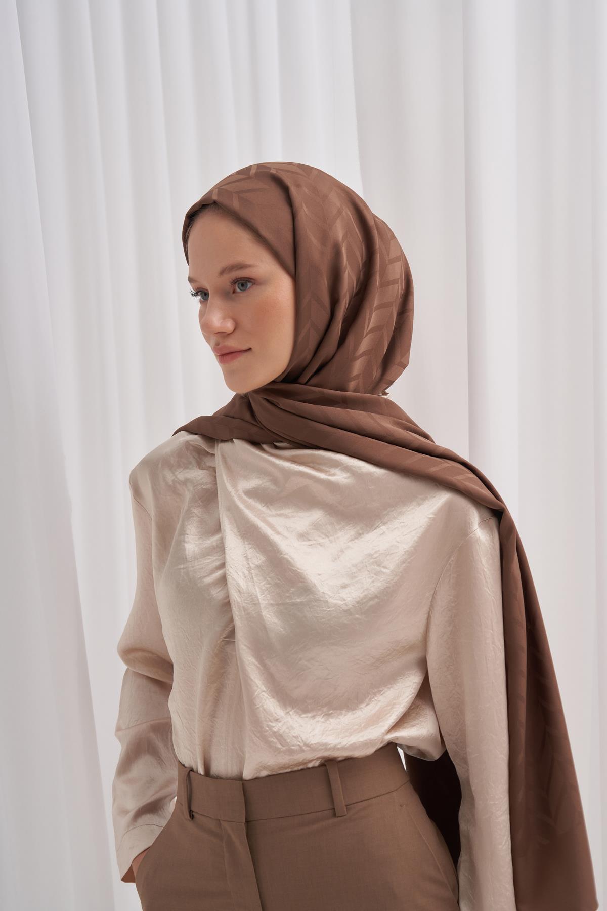 Baklava Desen Pamuk İpek Şal Küllü Kahve