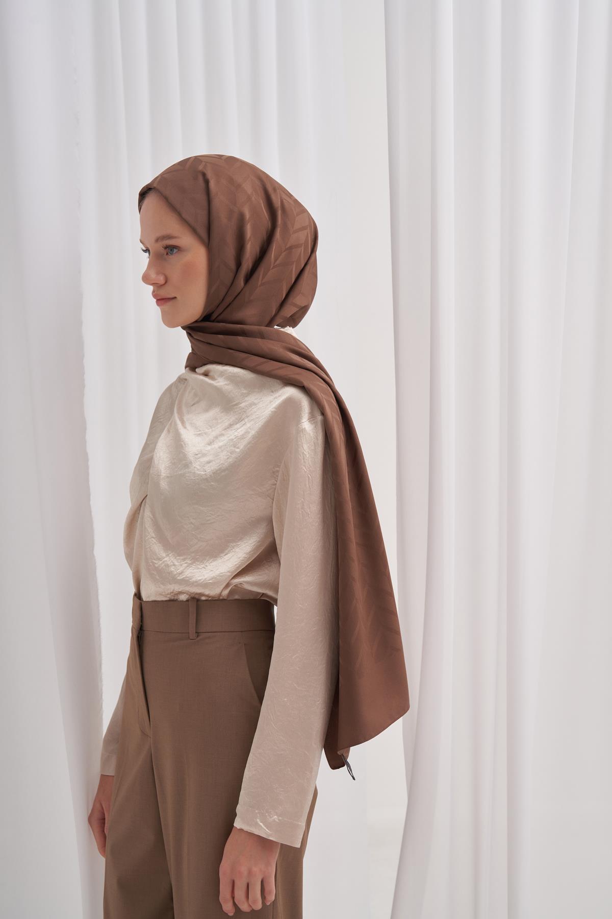 Baklava Desen Pamuk İpek Şal Küllü Kahve