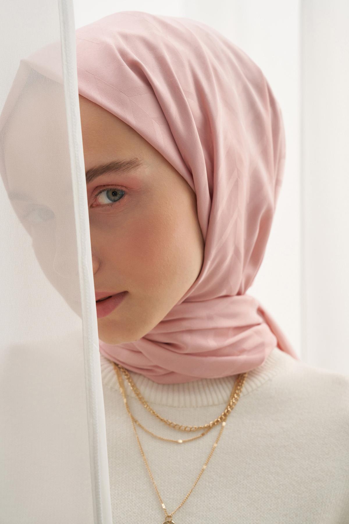 Baklava Desen Pamuk İpek Şal Pudra