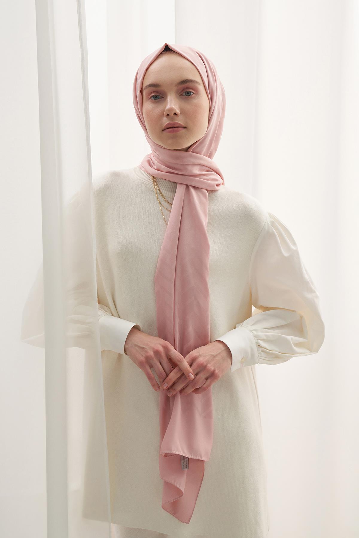 Baklava Desen Pamuk İpek Şal Pudra