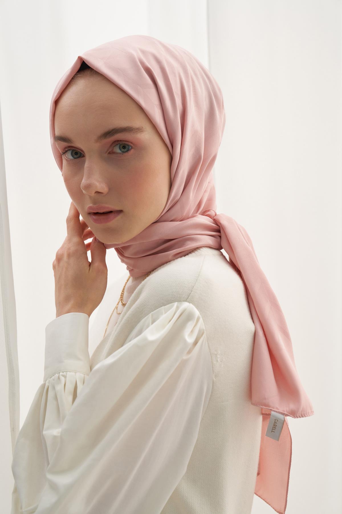 Baklava Desen Pamuk İpek Şal Pudra