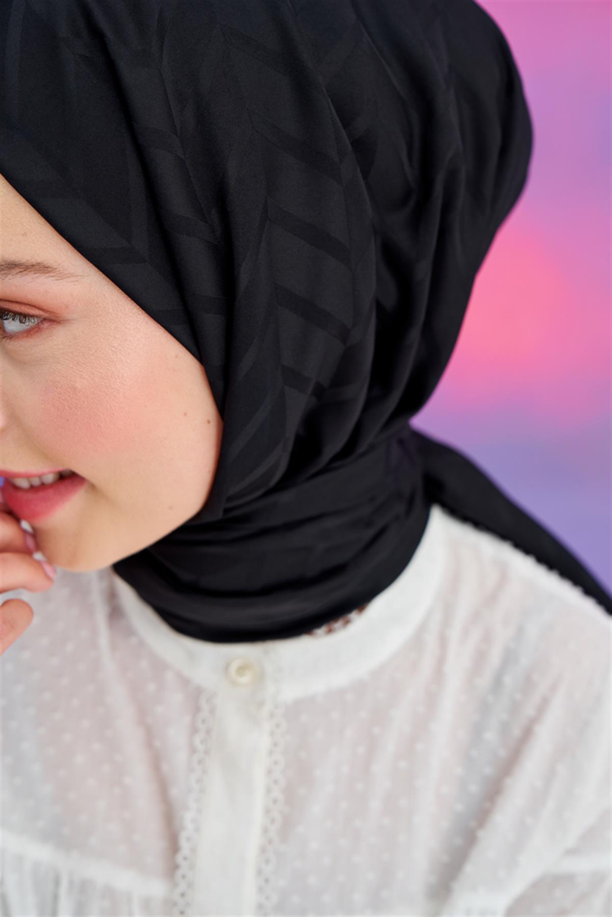 Baklava Desen Pamuk İpek Şal Siyah