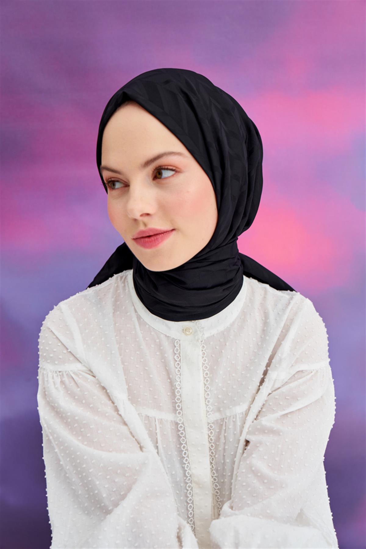 Baklava Desen Pamuk İpek Şal Siyah