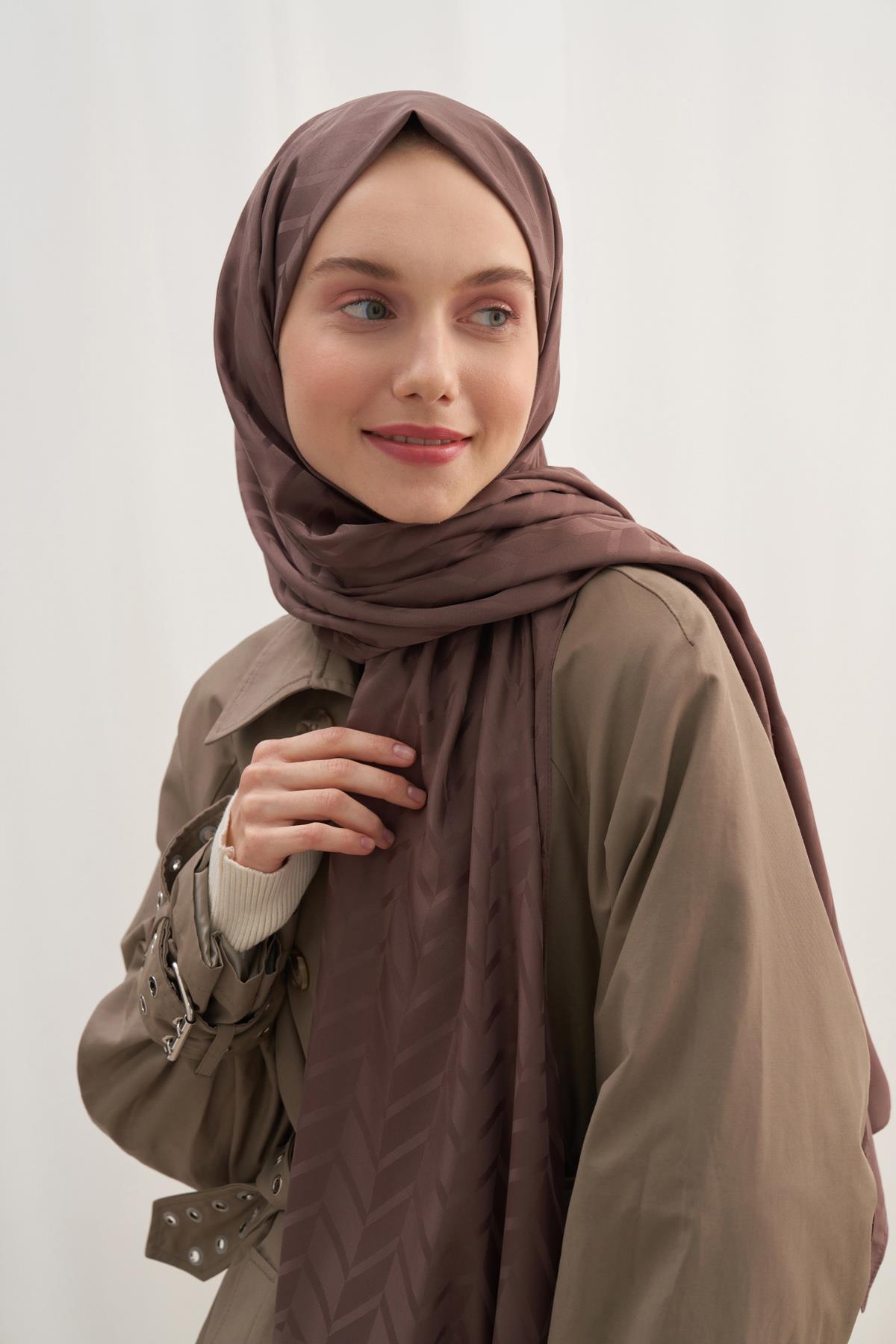 Baklava Desen Pamuk İpek Şal Soft Kahve