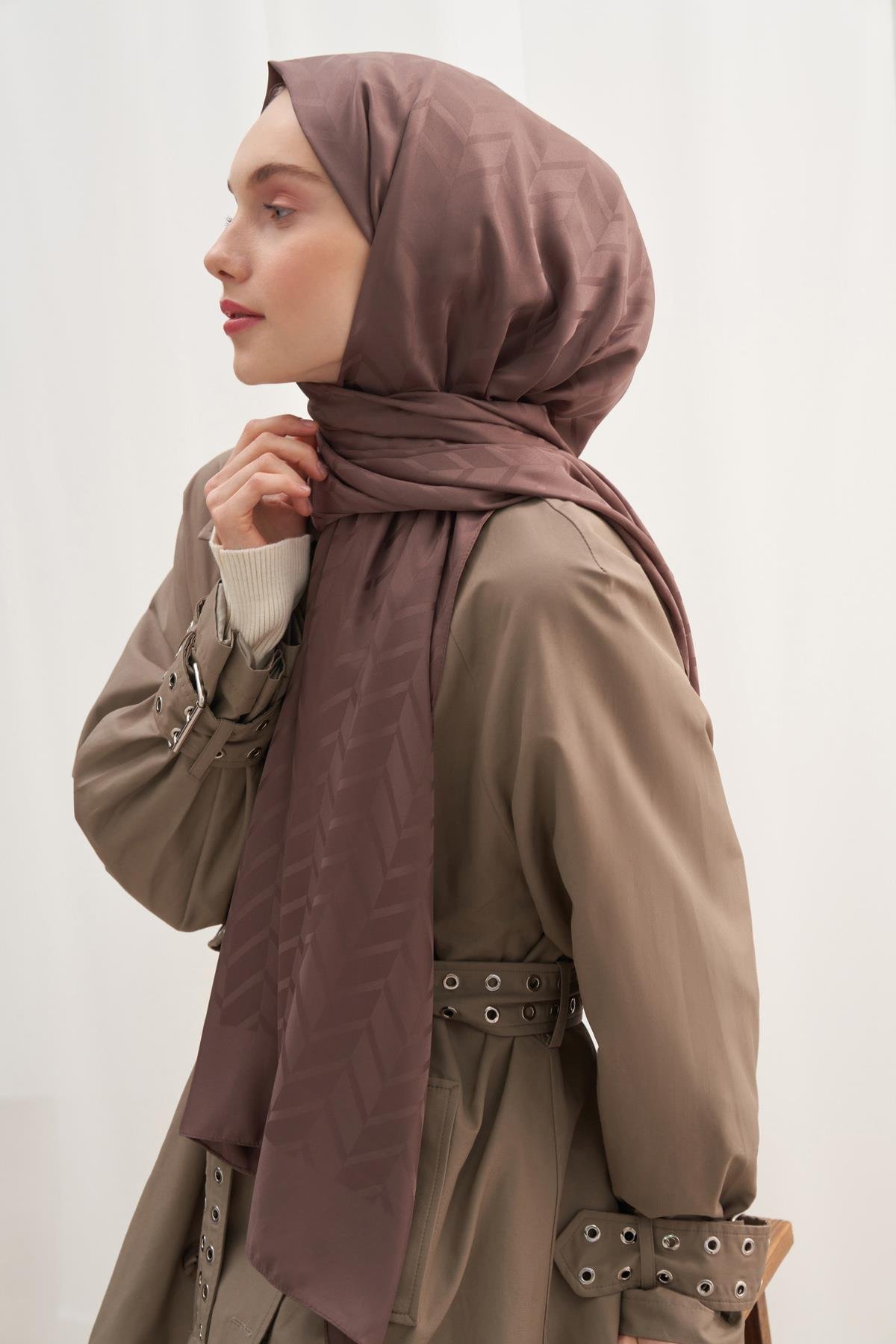 Baklava Desen Pamuk İpek Şal Soft Kahve