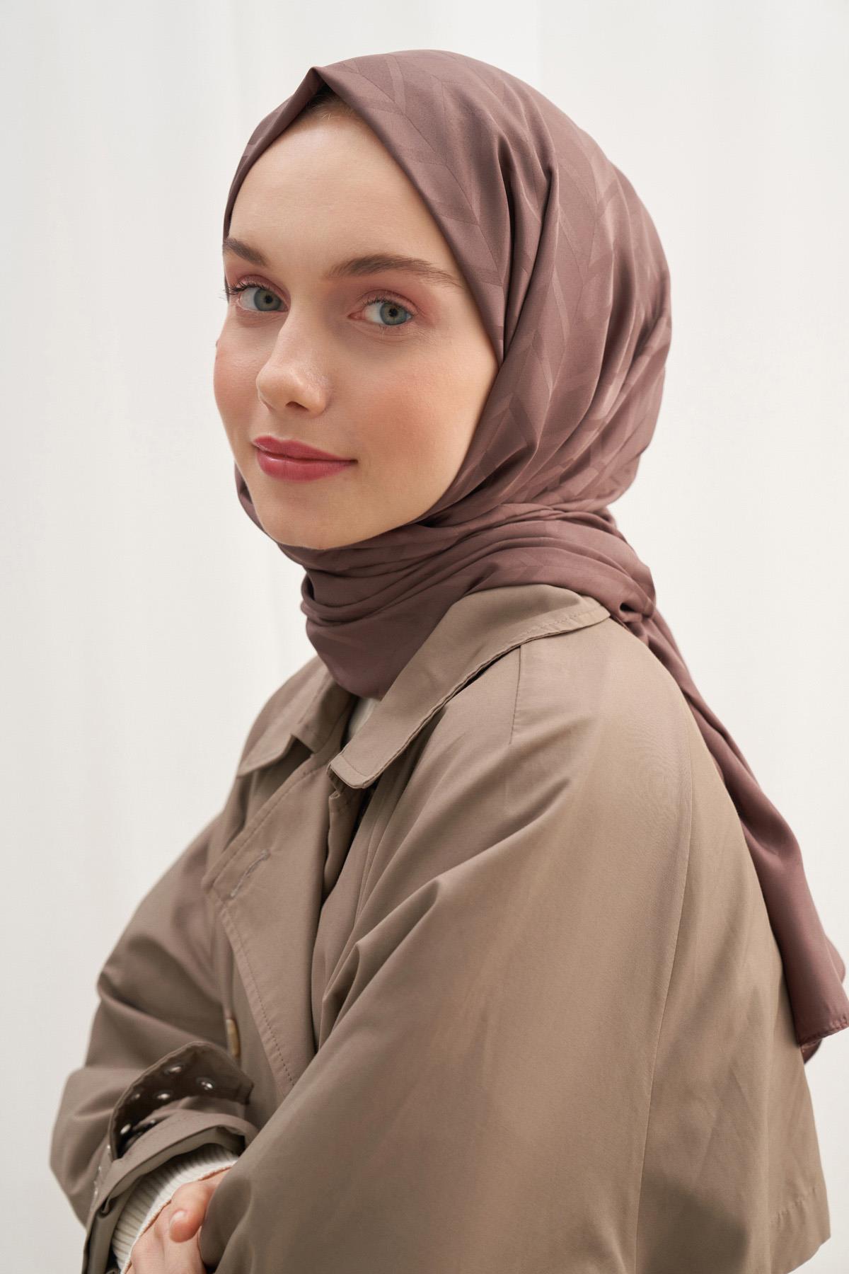 Baklava Desen Pamuk İpek Şal Soft Kahve