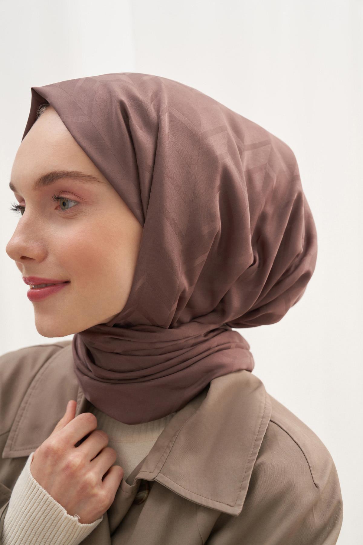 Baklava Desen Pamuk İpek Şal Soft Kahve