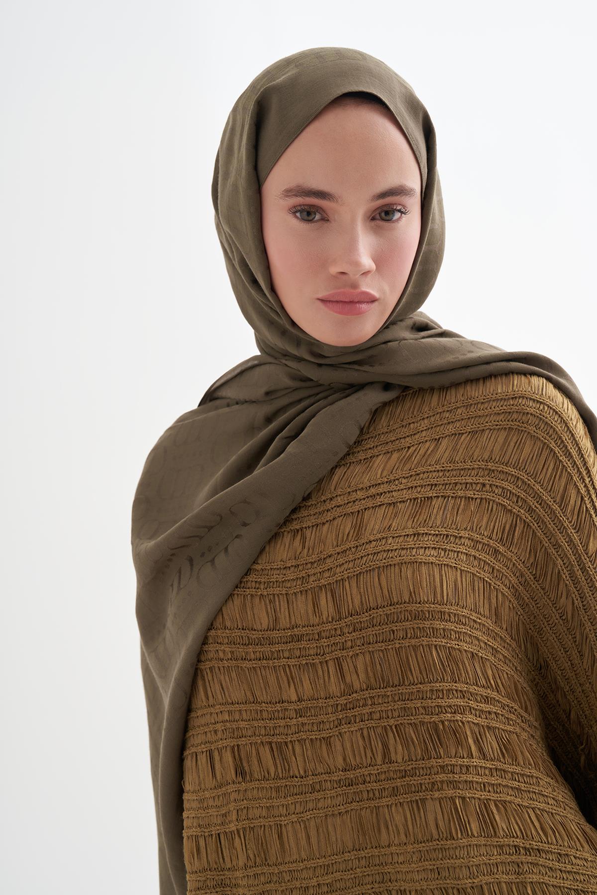 Luxe Desen Liora Pamuk Şal Zeytin Yeşili