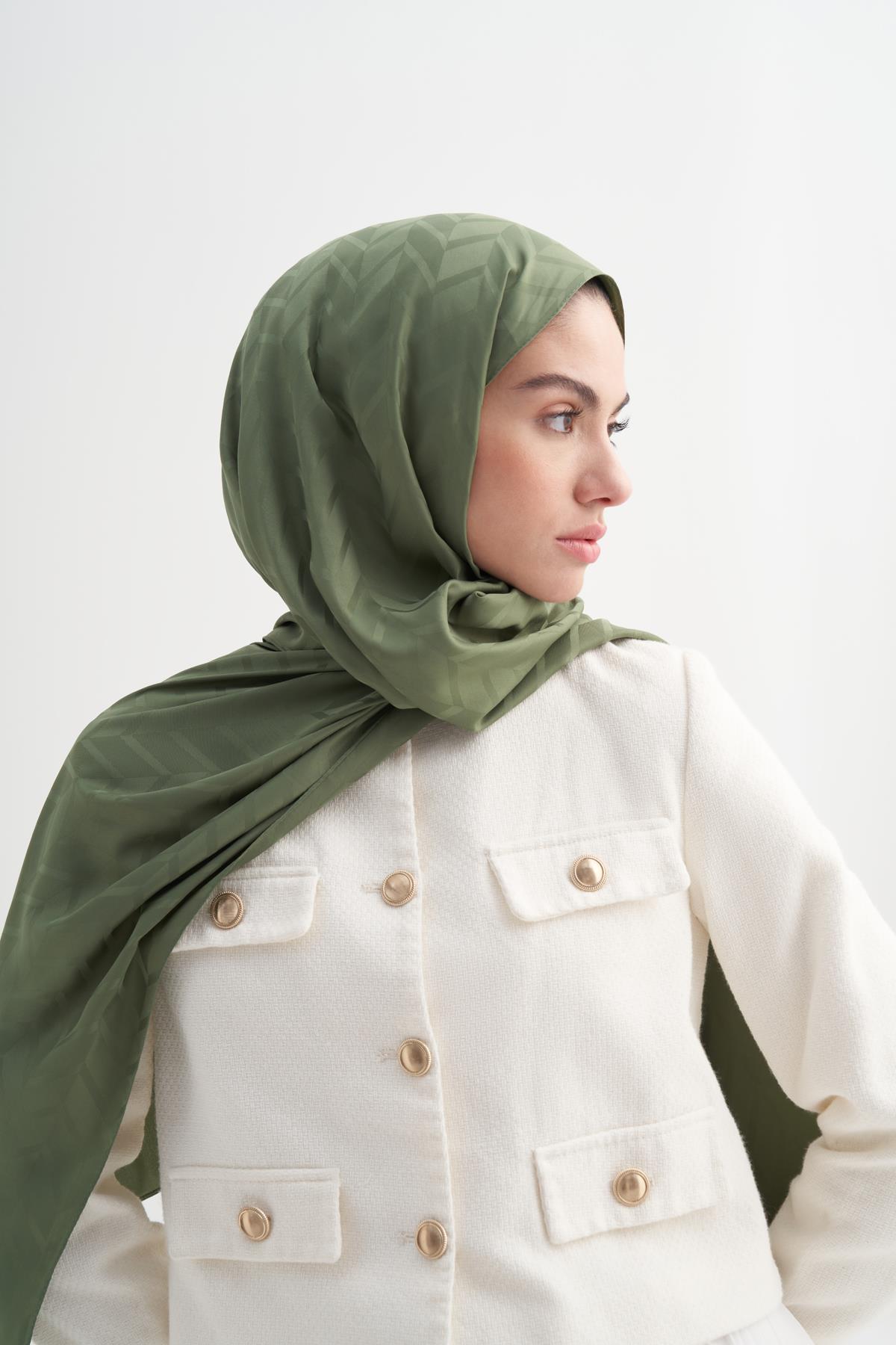 Baklava Desen Pamuk İpek Şal Orman Yeşili