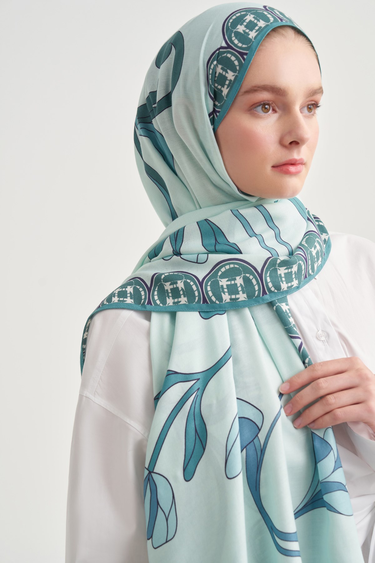 Lalezar Desen Norena Yünlü Şal Turkuaz
